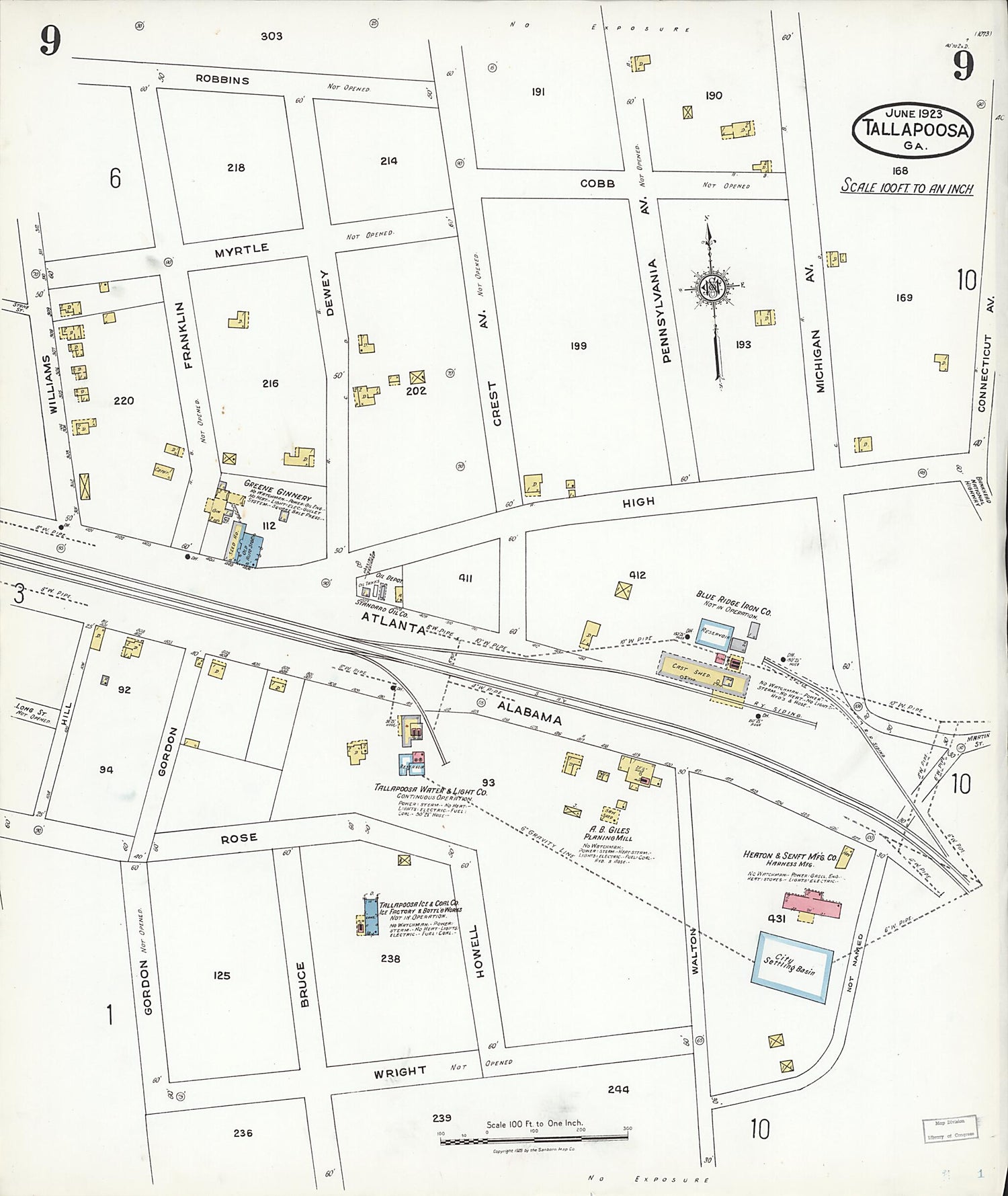 This old map of Tallapoosa, Haralson County, Georgia was created by Sanborn Map Company in 1923