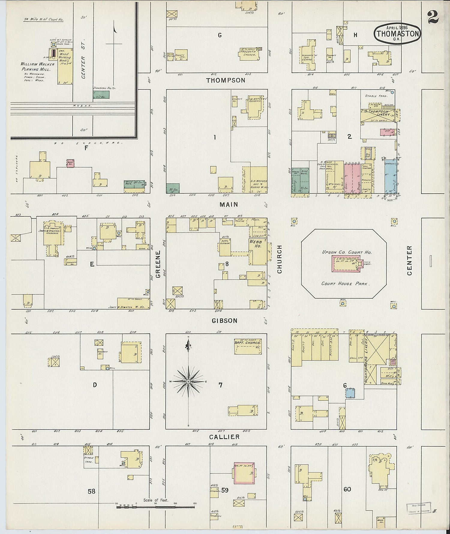 This old map of Thomaston, Upson County, Georgia was created by Sanborn Map Company in 1890