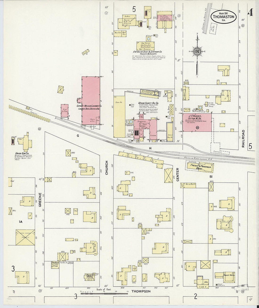 This old map of Thomaston, Upson County, Georgia was created by Sanborn Map Company in 1911