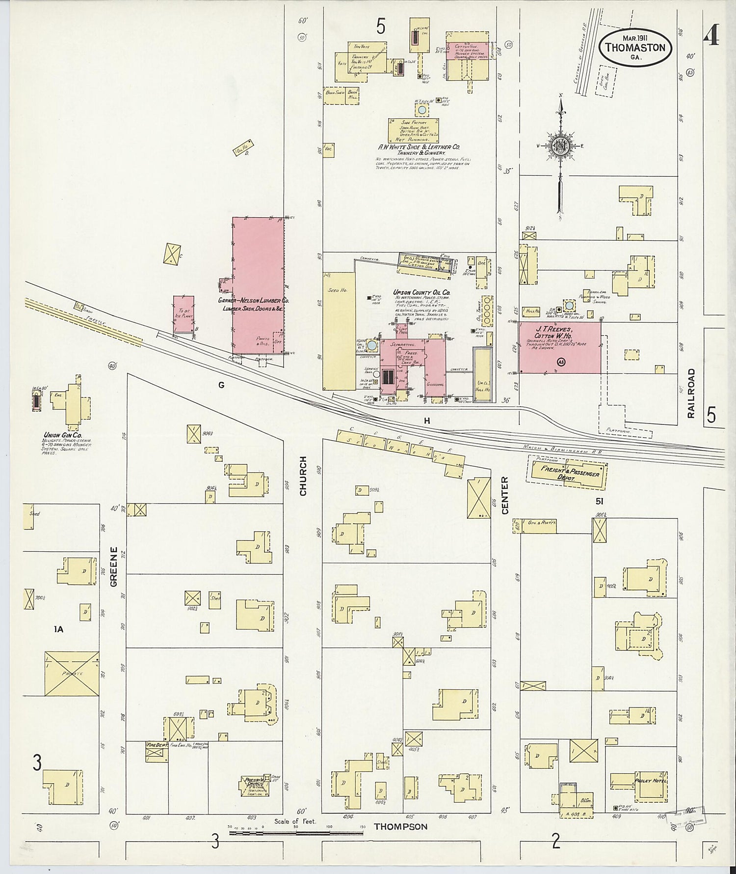 This old map of Thomaston, Upson County, Georgia was created by Sanborn Map Company in 1911