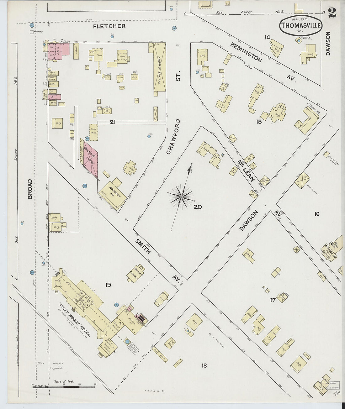 This old map of Thomasville, Thomas County, Georgia was created by Sanborn Map Company in 1889