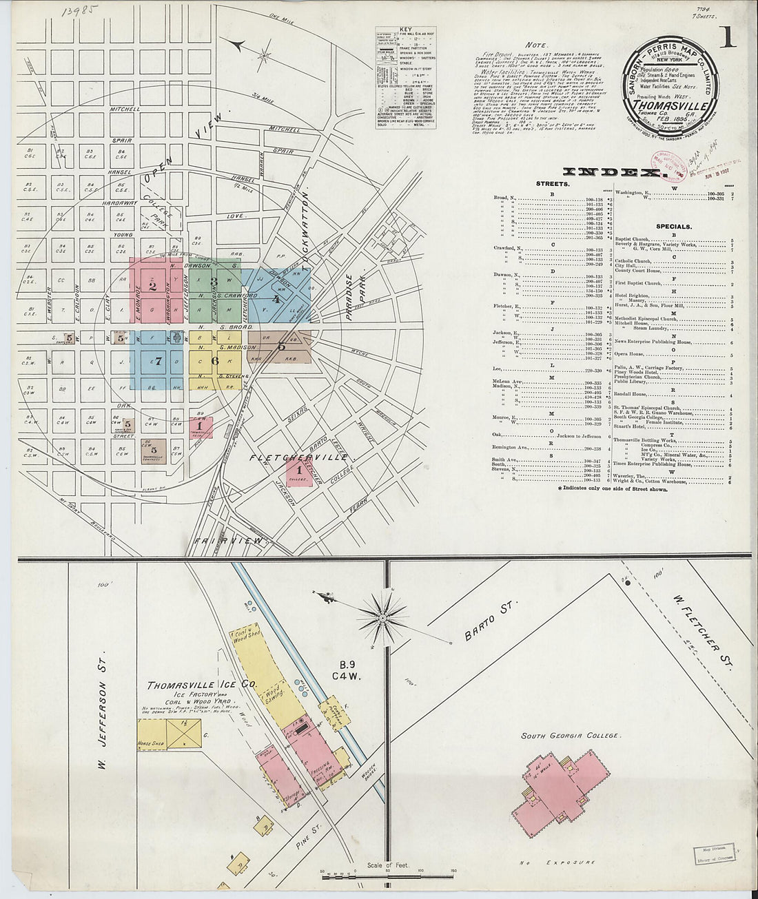 This old map of Thomasville, Thomas County, Georgia was created by Sanborn Map Company in 1895