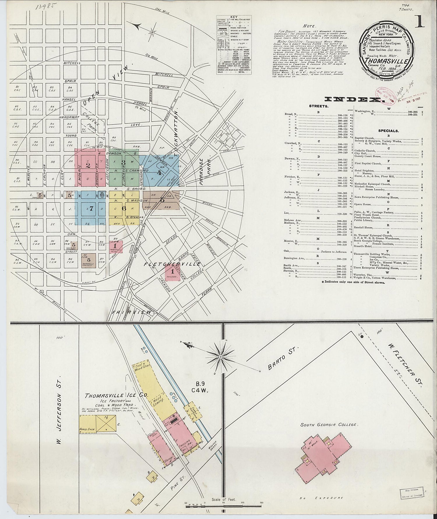 This old map of Thomasville, Thomas County, Georgia was created by Sanborn Map Company in 1895