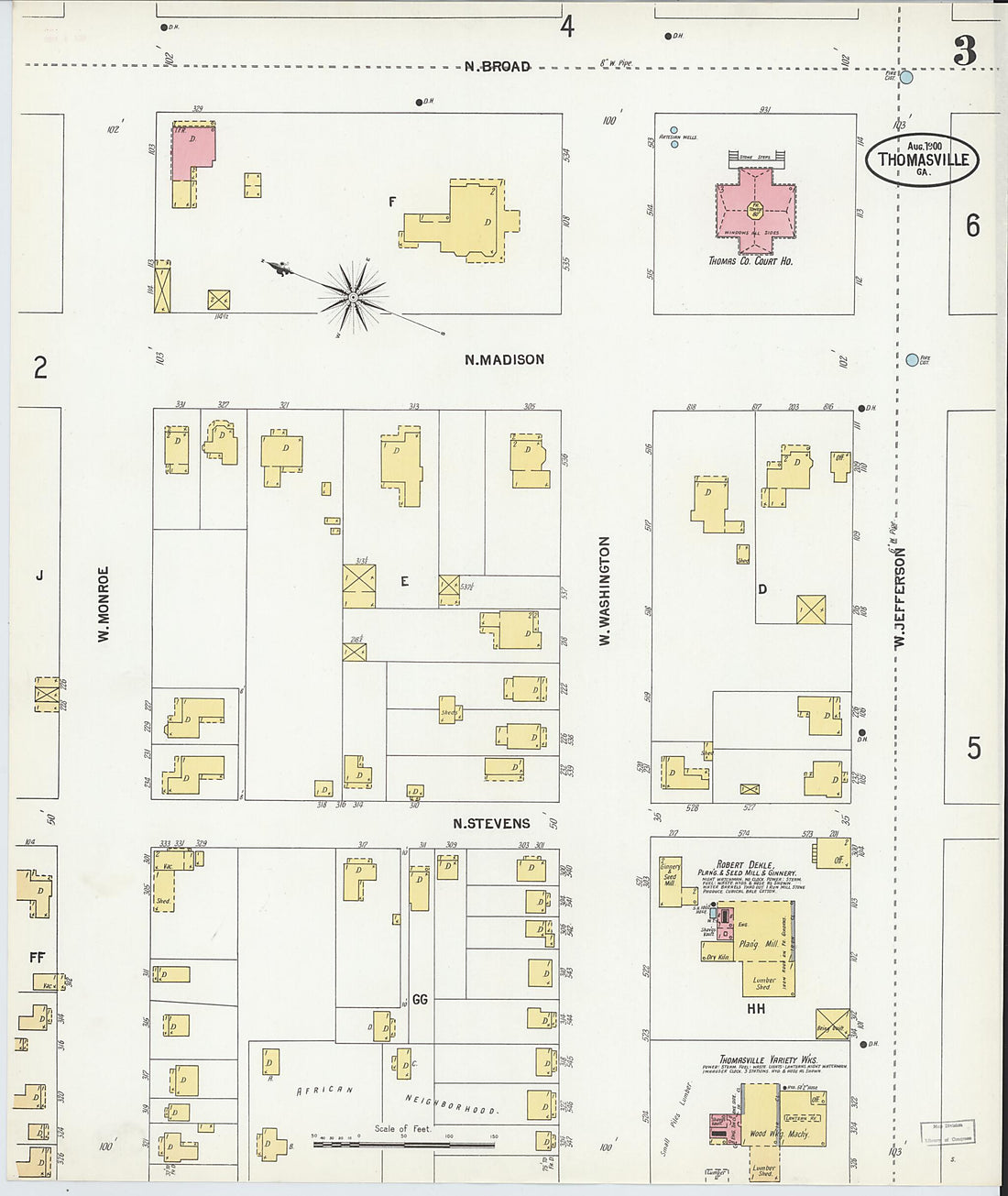 This old map of Thomasville, Thomas County, Georgia was created by Sanborn Map Company in 1900
