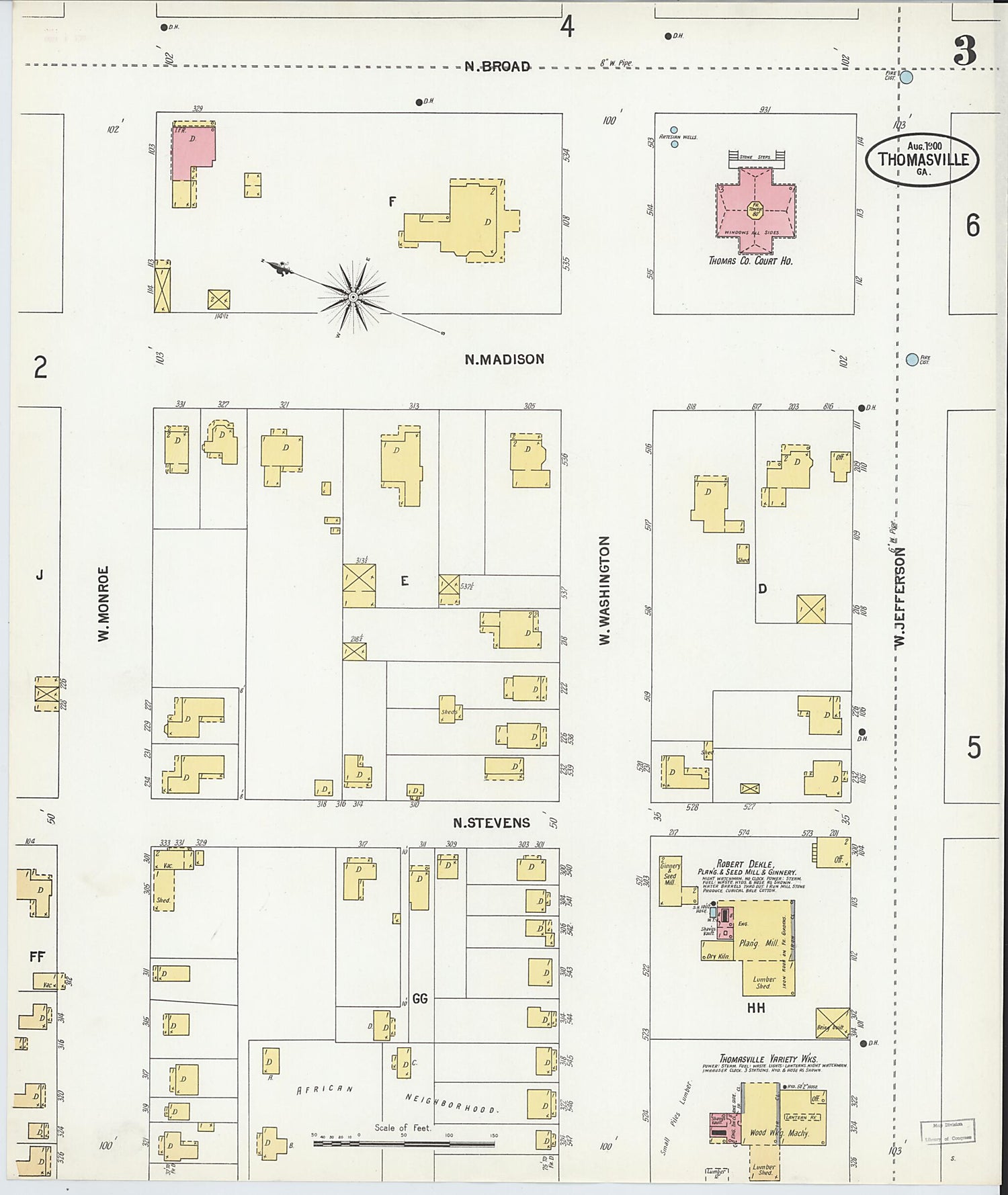 This old map of Thomasville, Thomas County, Georgia was created by Sanborn Map Company in 1900
