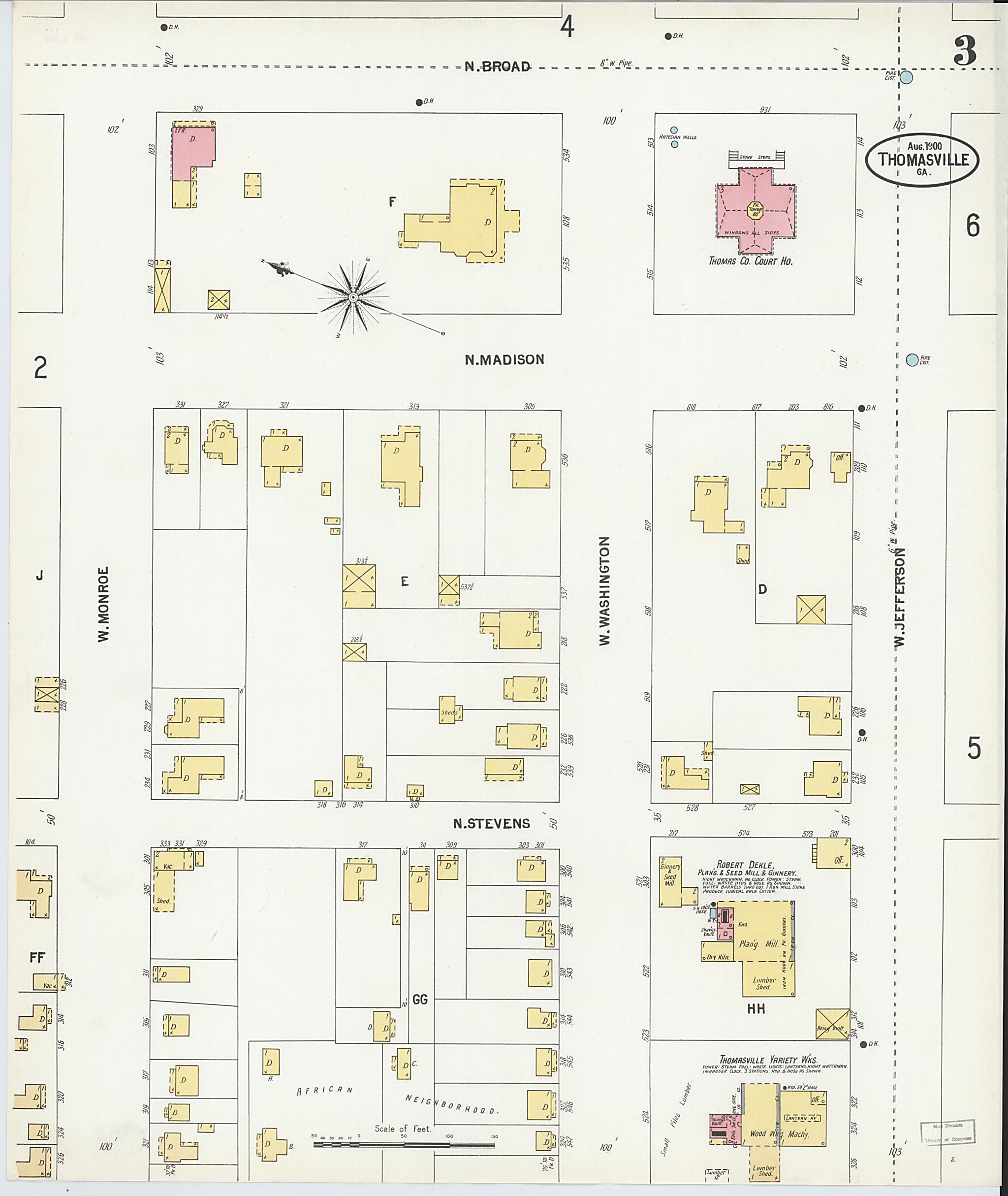 This old map of Thomasville, Thomas County, Georgia was created by Sanborn Map Company in 1900