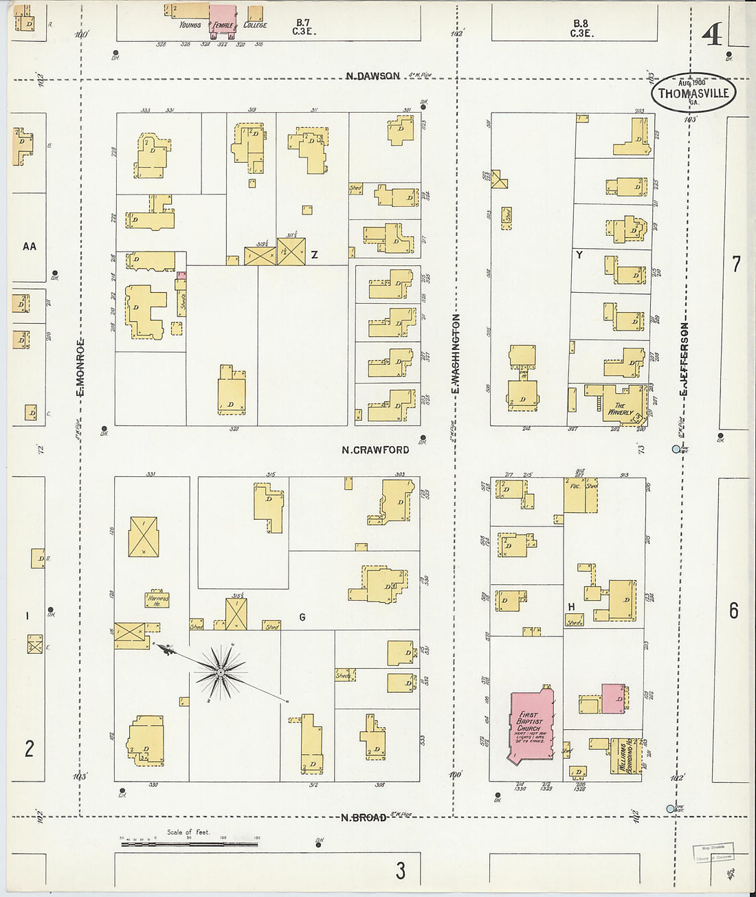 This old map of Thomasville, Thomas County, Georgia was created by Sanborn Map Company in 1900