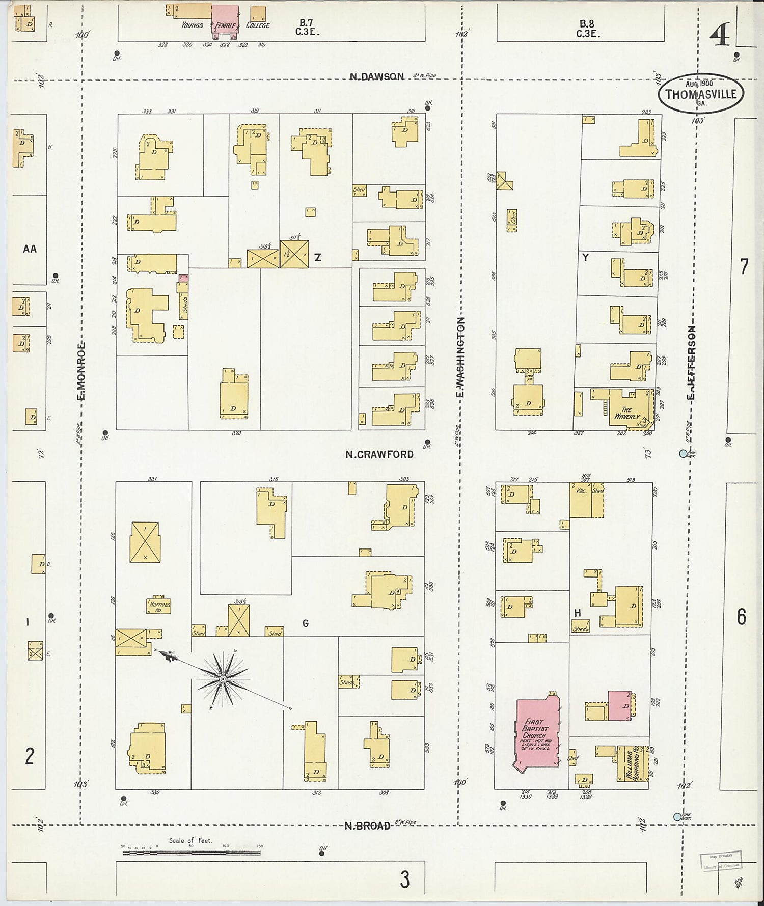 This old map of Thomasville, Thomas County, Georgia was created by Sanborn Map Company in 1900