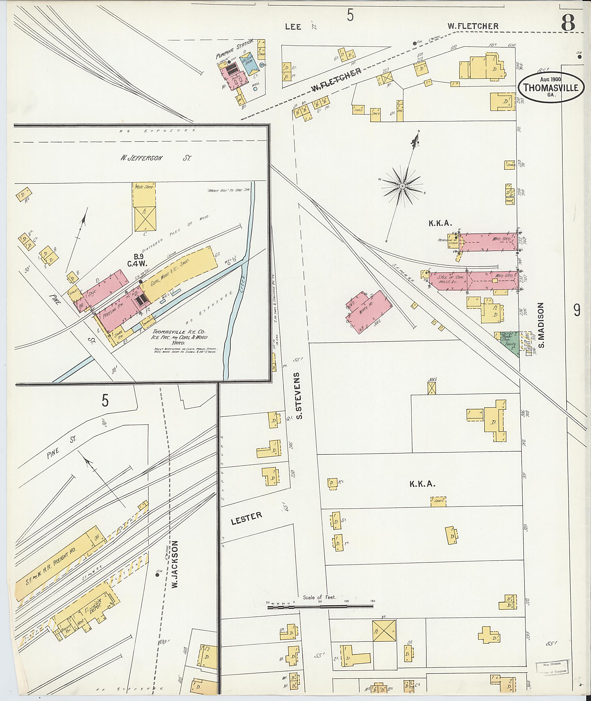 This old map of Thomasville, Thomas County, Georgia was created by Sanborn Map Company in 1900