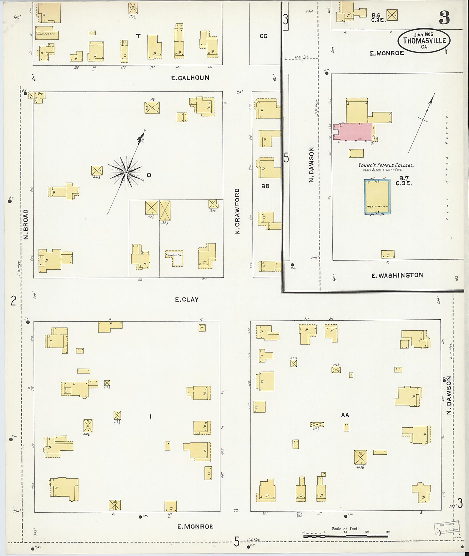 This old map of Thomasville, Thomas County, Georgia was created by Sanborn Map Company in 1905