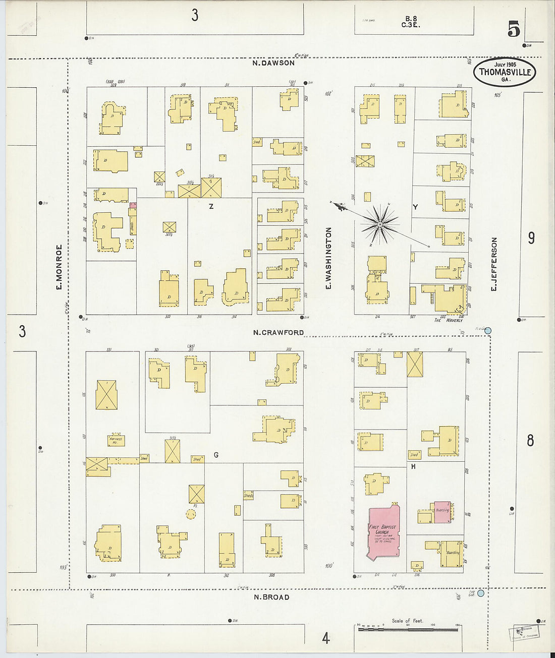 This old map of Thomasville, Thomas County, Georgia was created by Sanborn Map Company in 1905