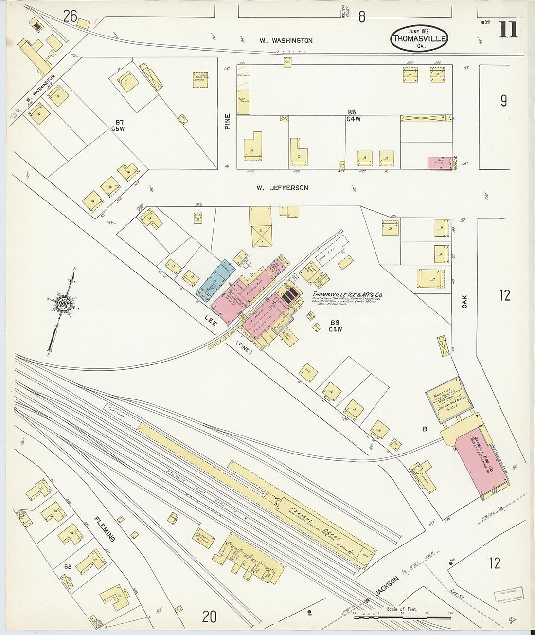This old map of Thomasville, Thomas County, Georgia was created by Sanborn Map Company in 1912