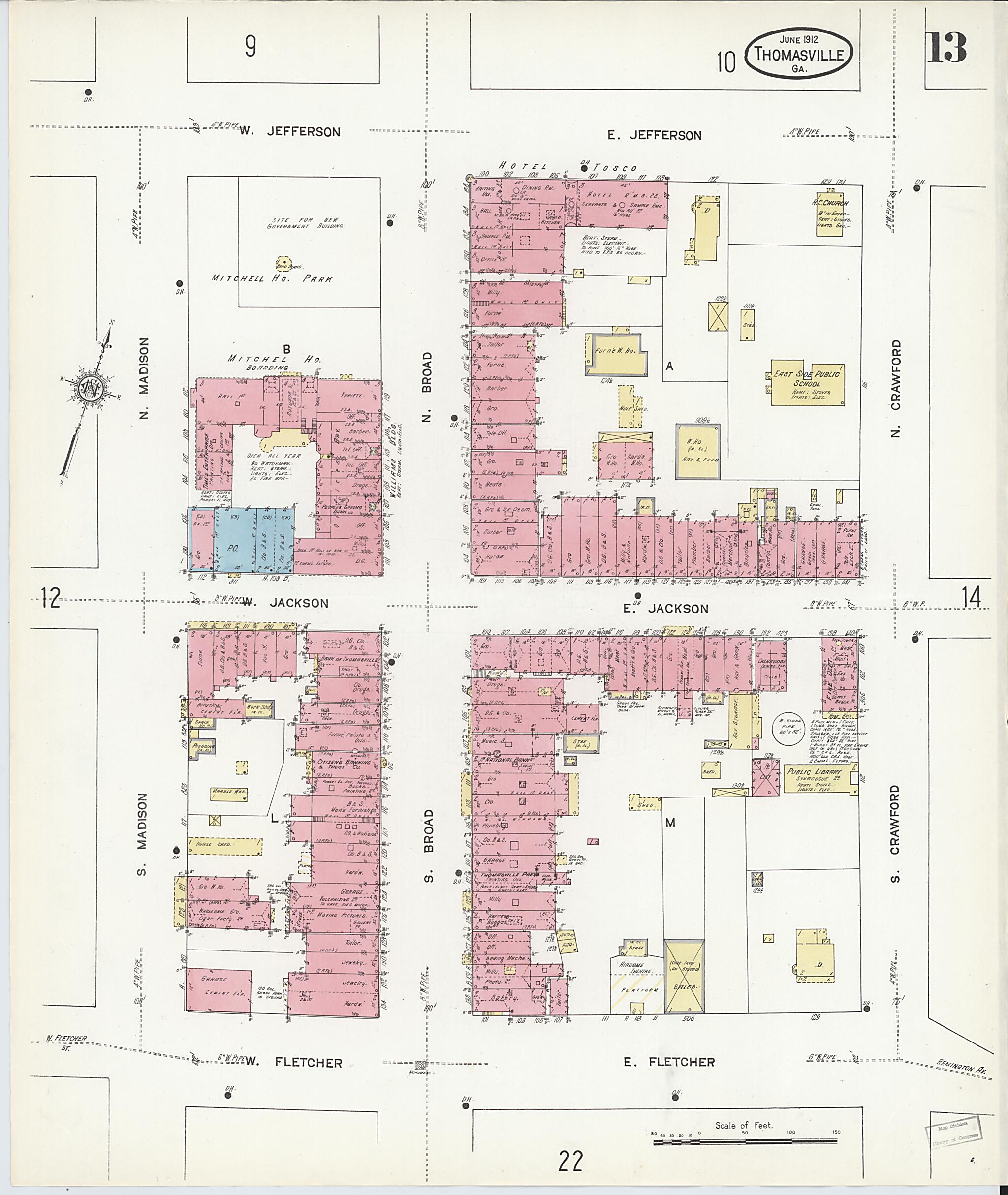 This old map of Thomasville, Thomas County, Georgia was created by Sanborn Map Company in 1912