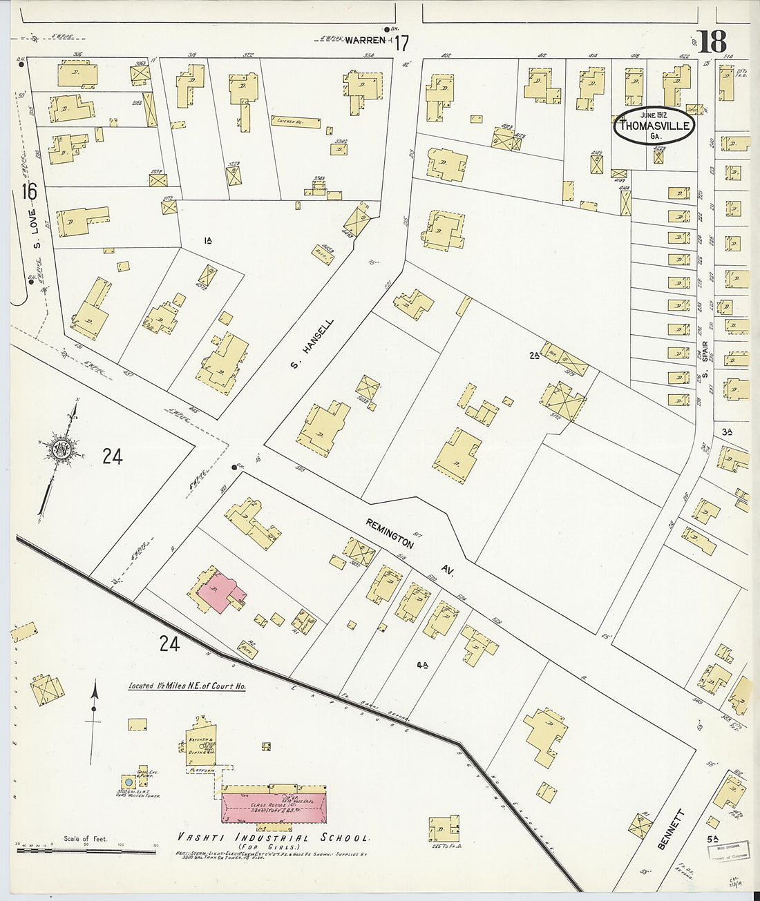 This old map of Thomasville, Thomas County, Georgia was created by Sanborn Map Company in 1912