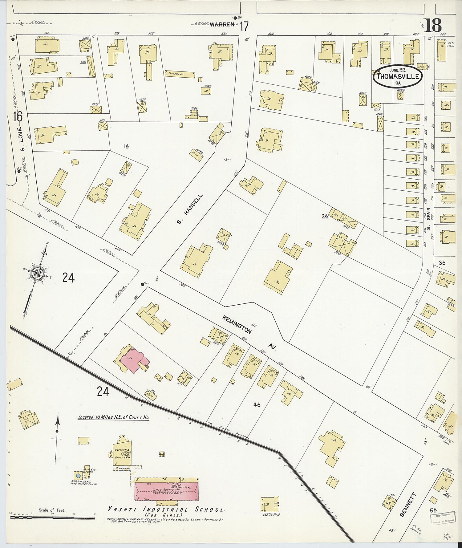 This old map of Thomasville, Thomas County, Georgia was created by Sanborn Map Company in 1912