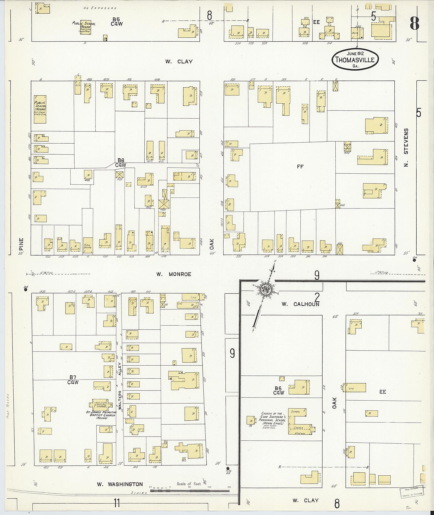 This old map of Thomasville, Thomas County, Georgia was created by Sanborn Map Company in 1912