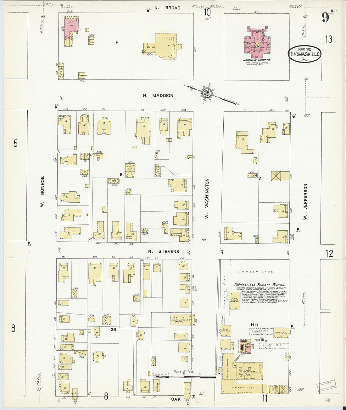 This old map of Thomasville, Thomas County, Georgia was created by Sanborn Map Company in 1912