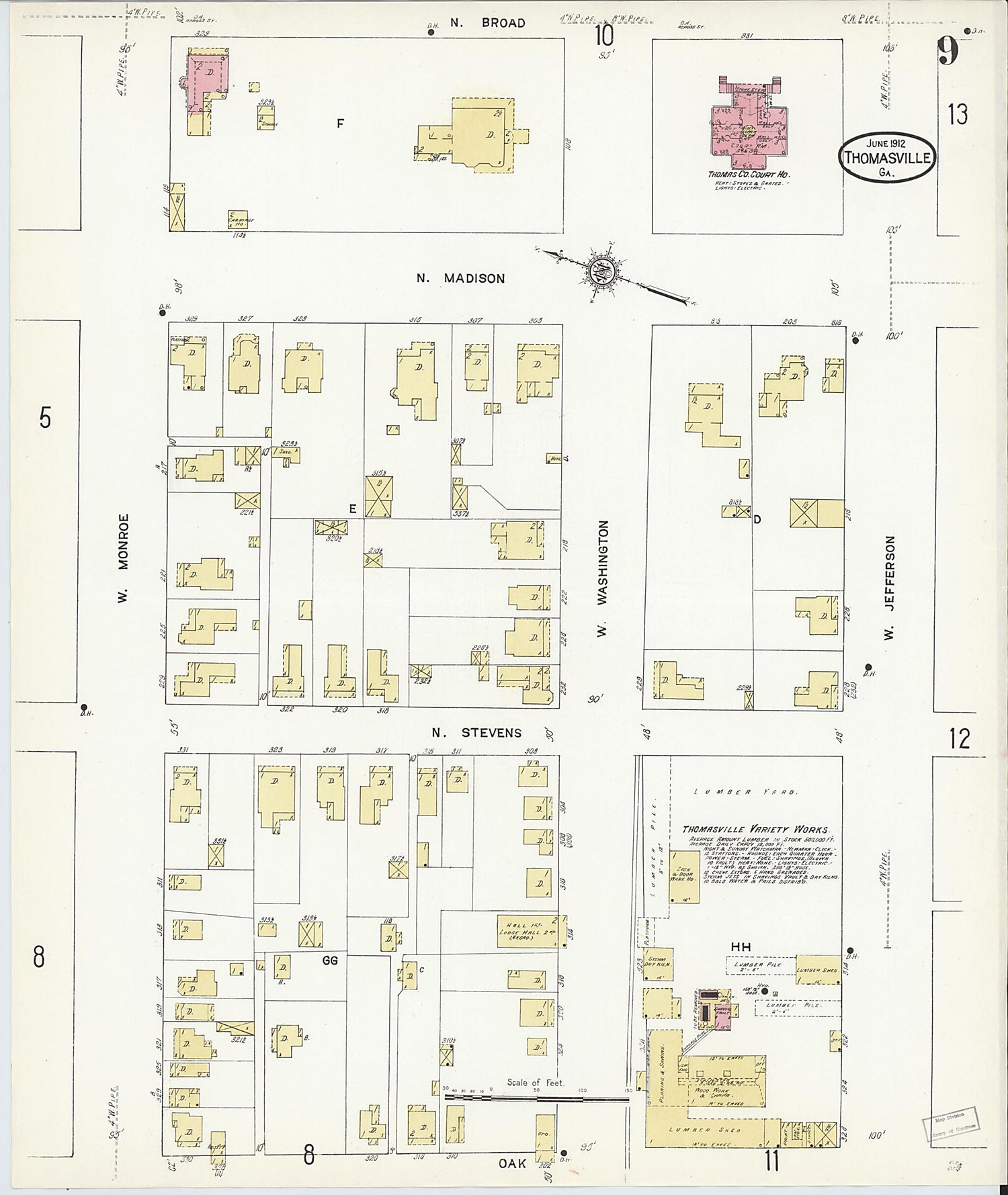 This old map of Thomasville, Thomas County, Georgia was created by Sanborn Map Company in 1912
