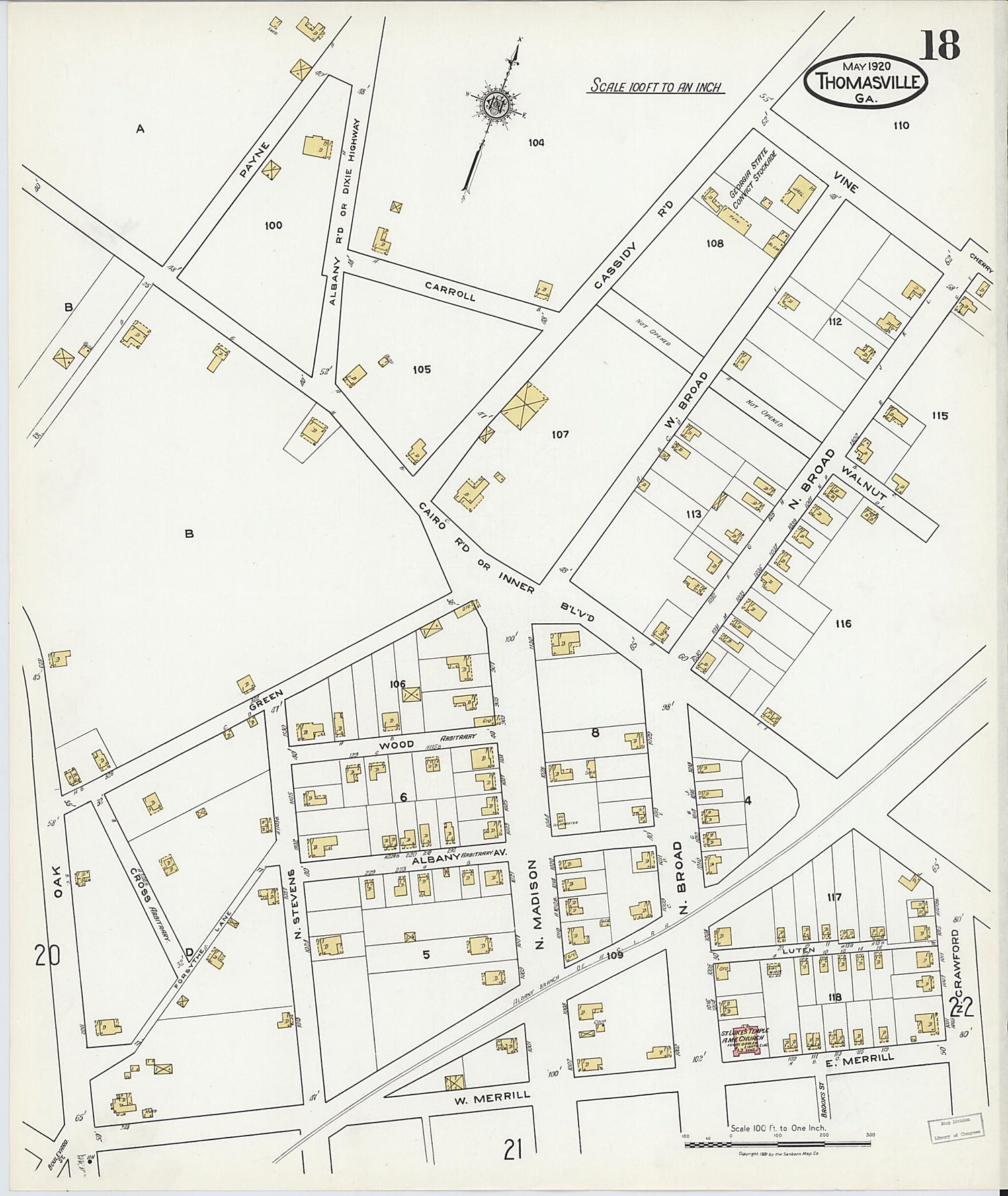 This old map of Thomasville, Thomas County, Georgia was created by Sanborn Map Company in 1920