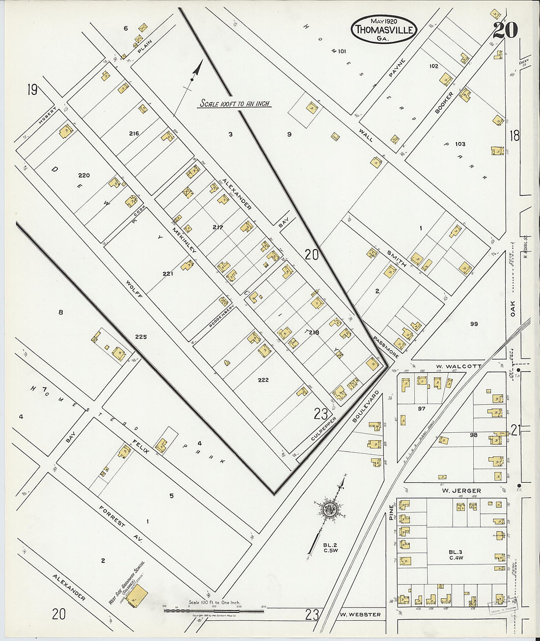 This old map of Thomasville, Thomas County, Georgia was created by Sanborn Map Company in 1920