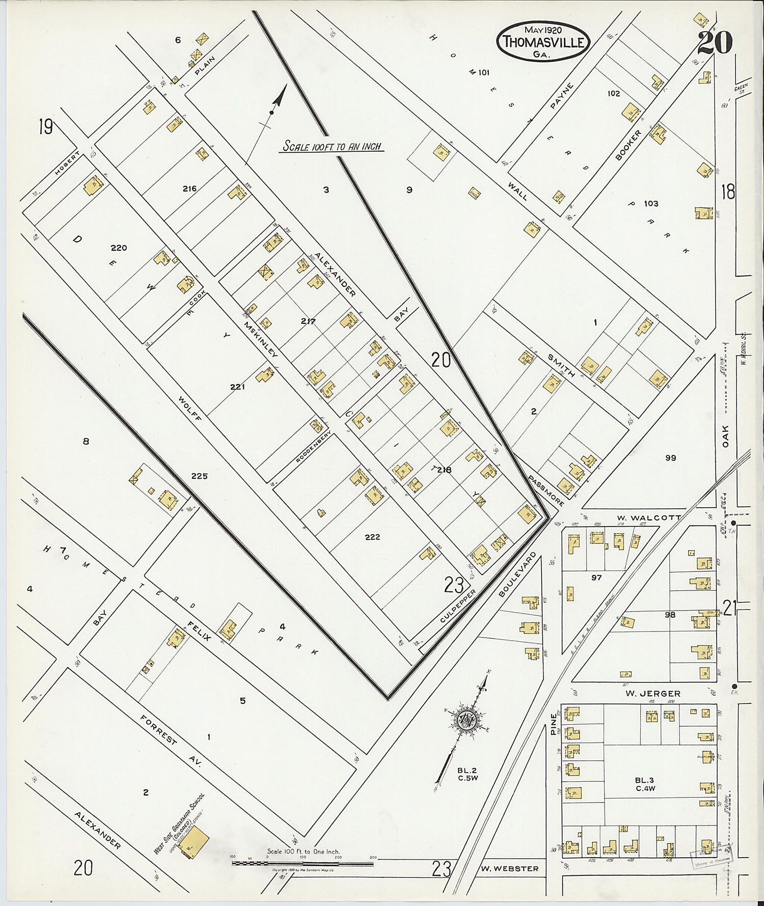 This old map of Thomasville, Thomas County, Georgia was created by Sanborn Map Company in 1920