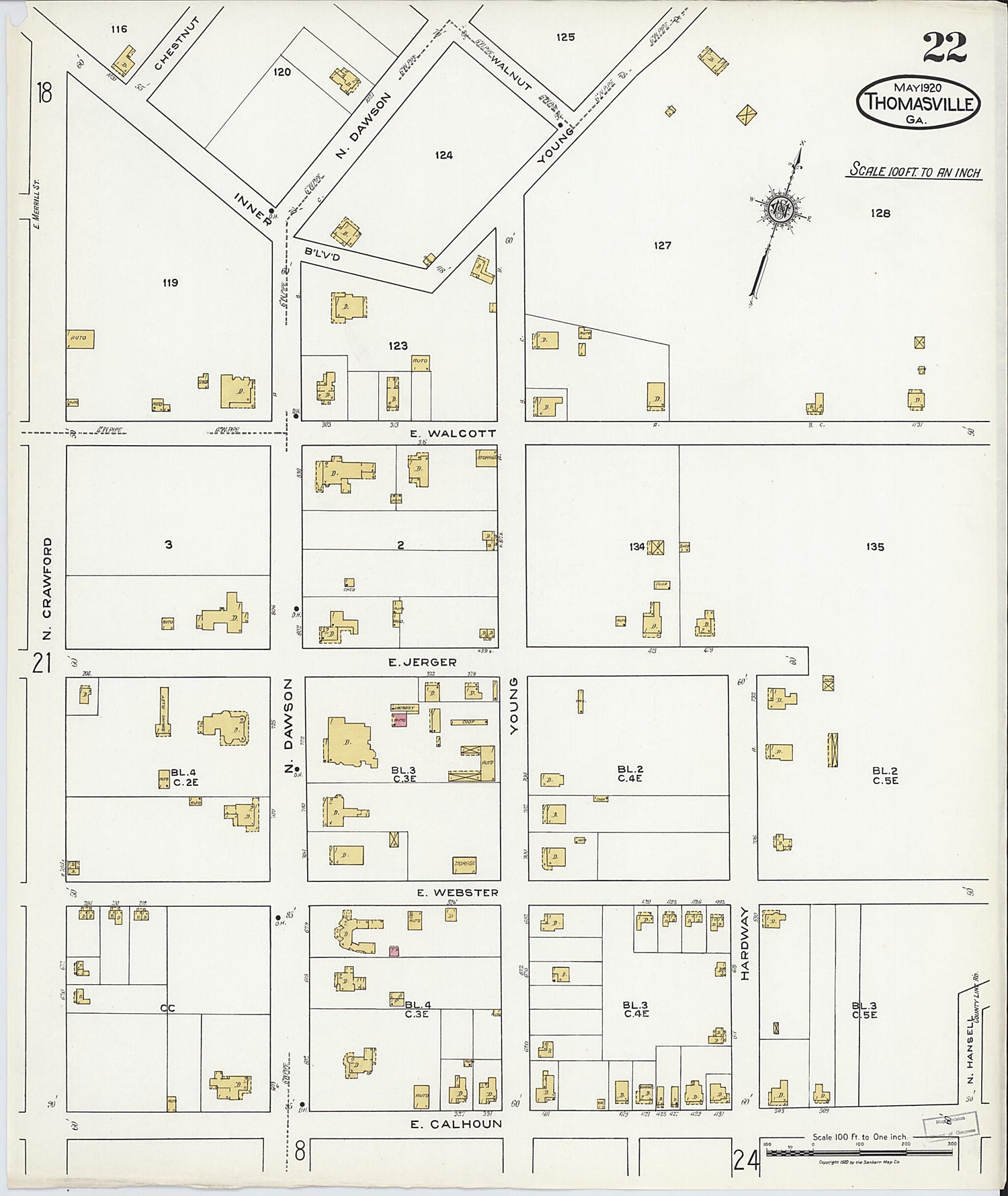 This old map of Thomasville, Thomas County, Georgia was created by Sanborn Map Company in 1920