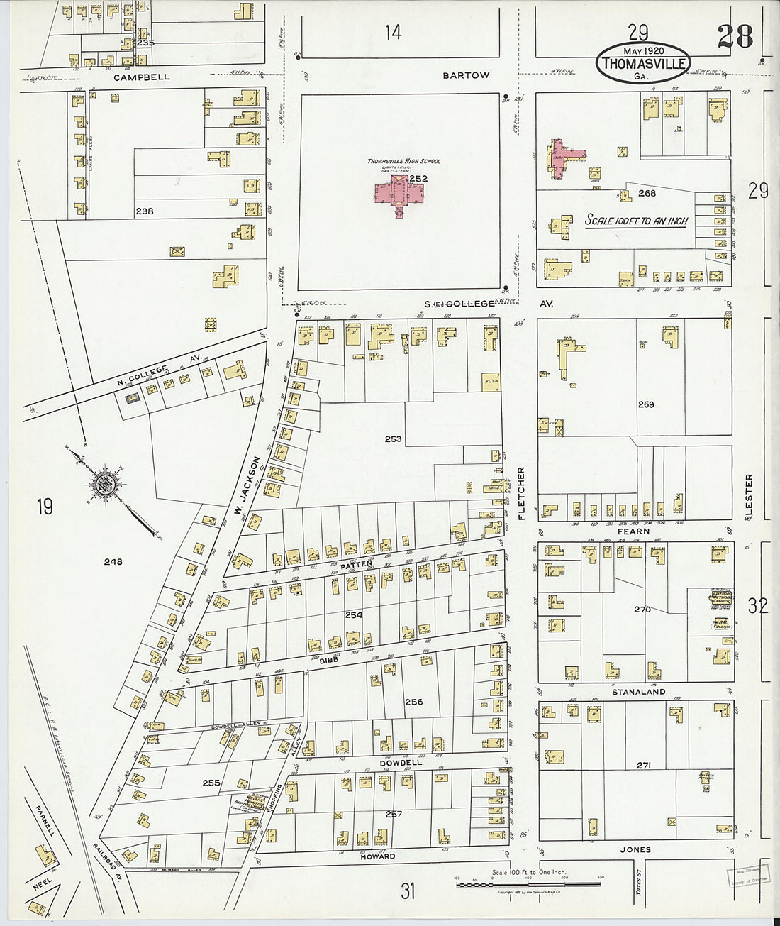 This old map of Thomasville, Thomas County, Georgia was created by Sanborn Map Company in 1920