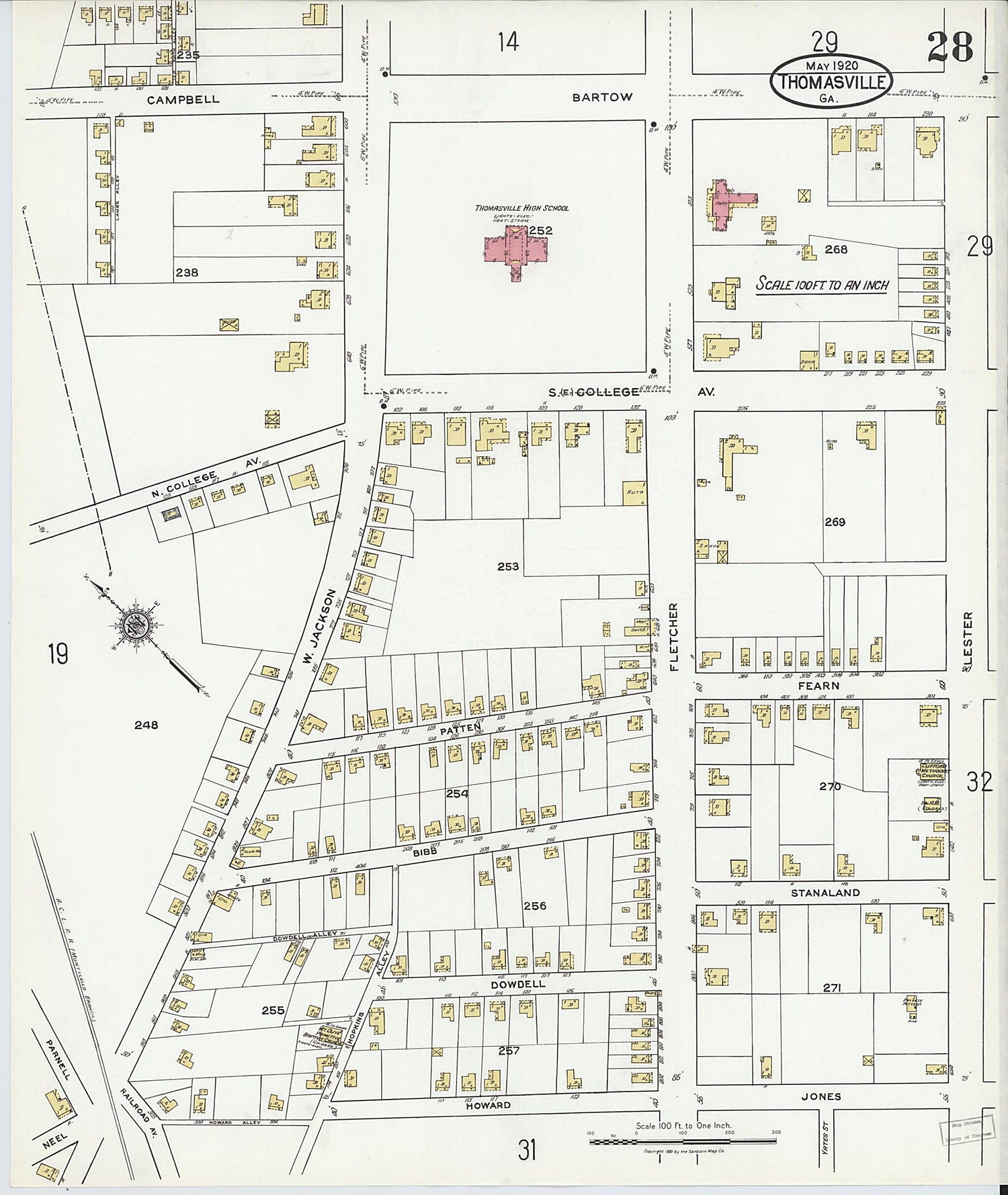 This old map of Thomasville, Thomas County, Georgia was created by Sanborn Map Company in 1920