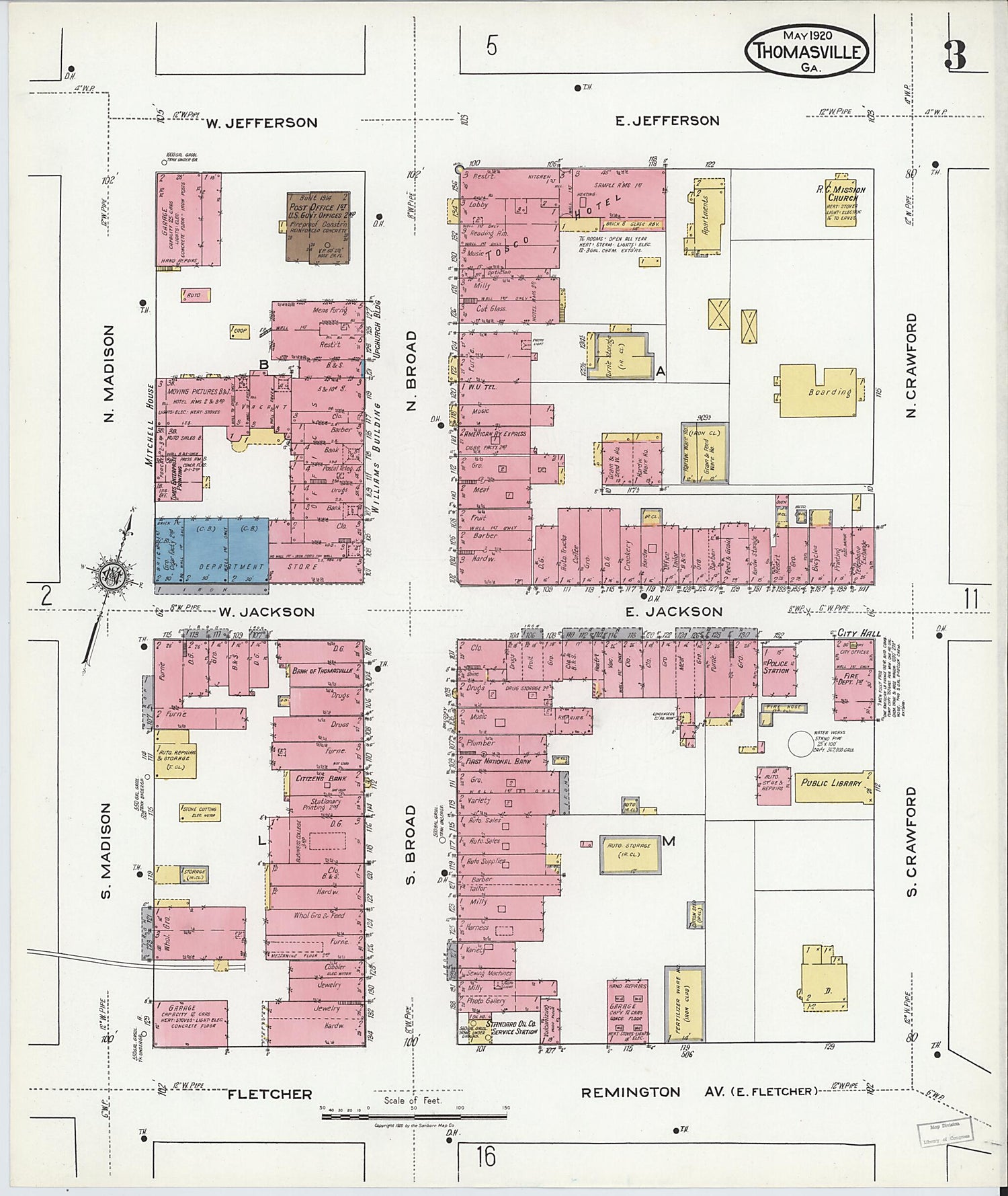 This old map of Thomasville, Thomas County, Georgia was created by Sanborn Map Company in 1920
