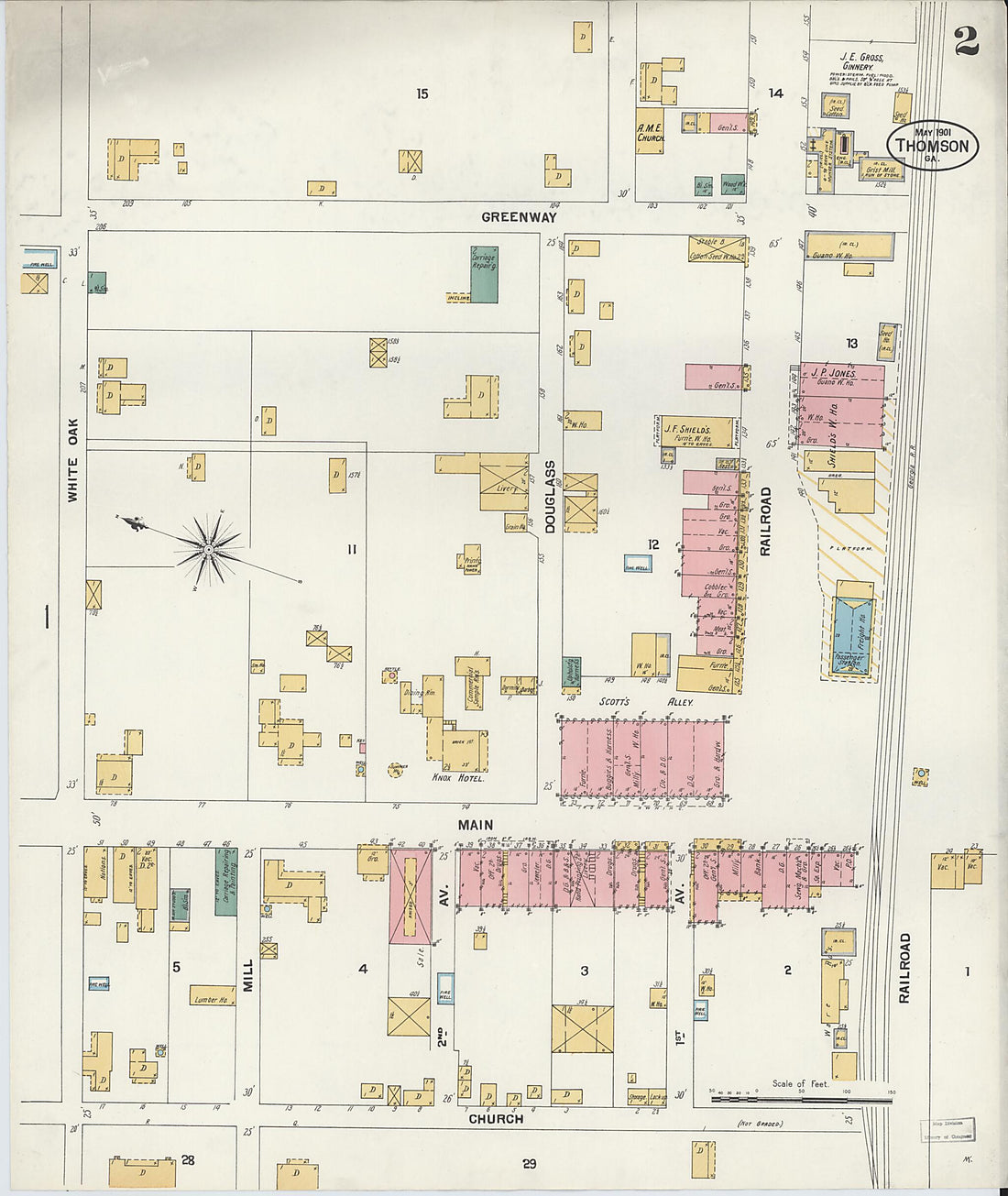 This old map of Thomson, McDuffie County, Georgia was created by Sanborn Map Company in 1901