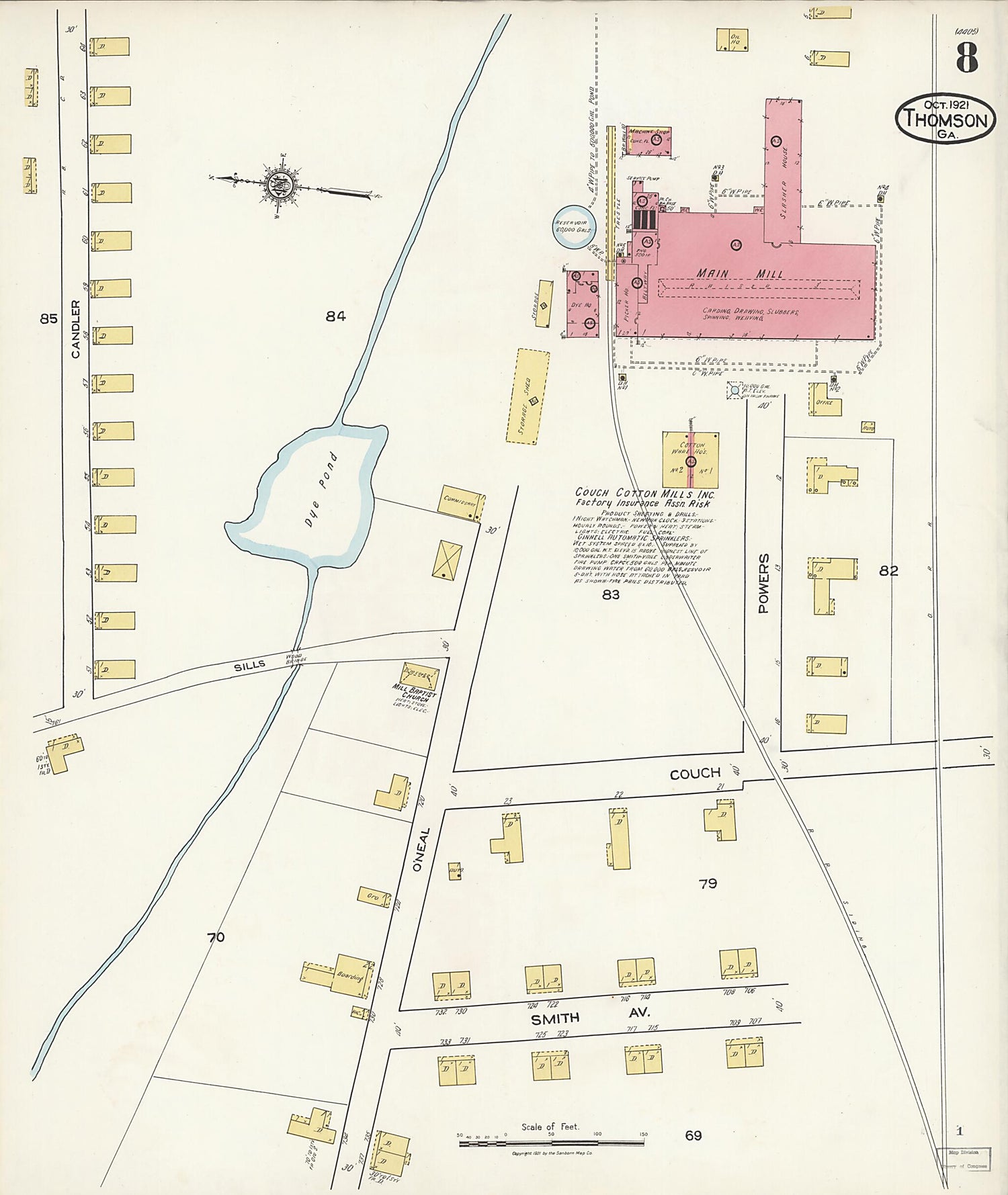 This old map of Thomson, McDuffie County, Georgia was created by Sanborn Map Company in 1921