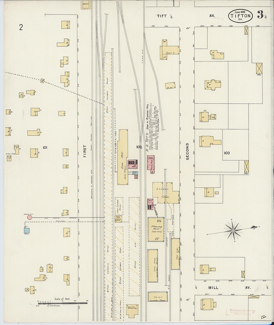 This old map of Tifton, Tift County, Georgia was created by Sanborn Map Company in 1898