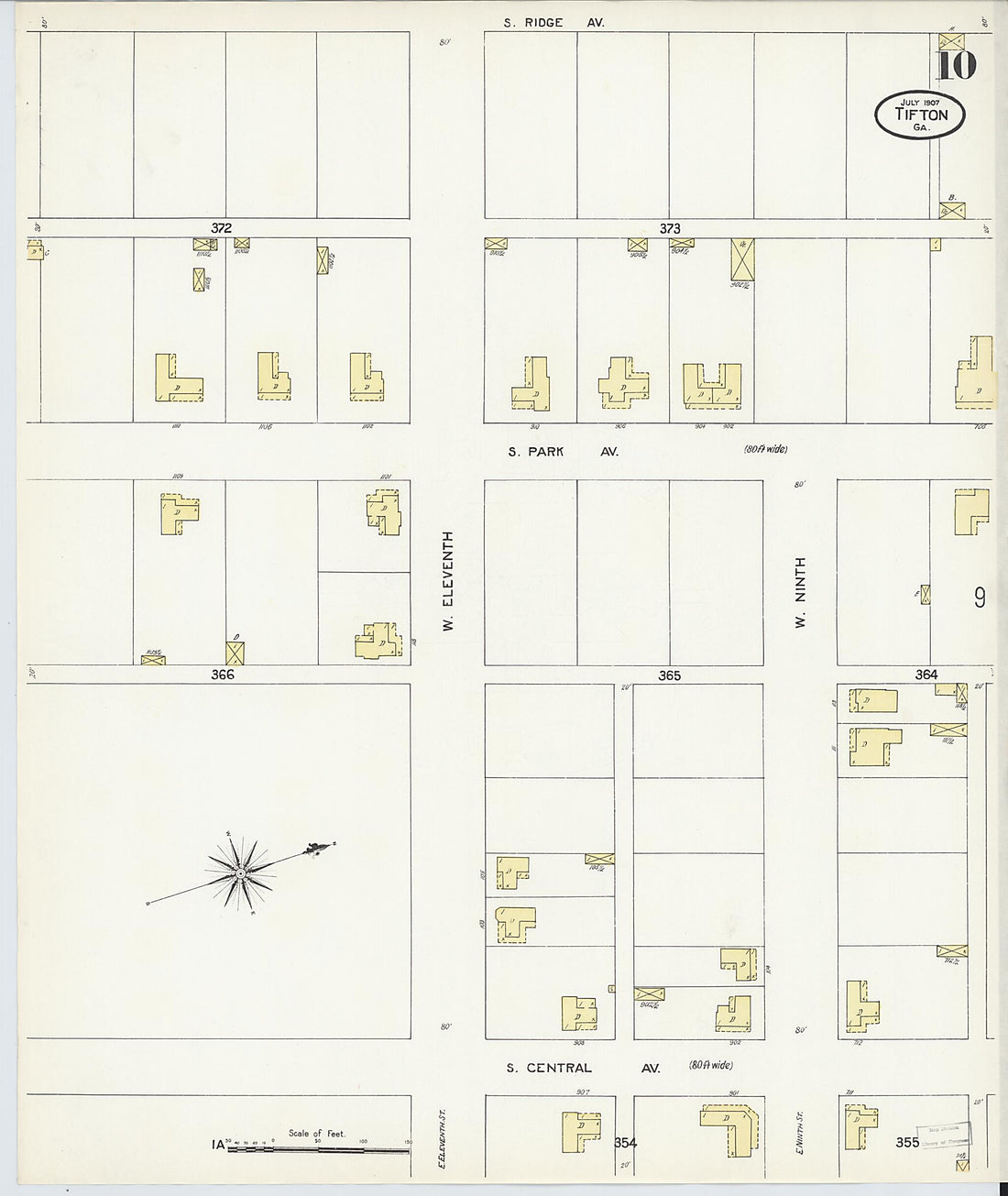 This old map of Tifton, Tift County, Georgia was created by Sanborn Map Company in 1907