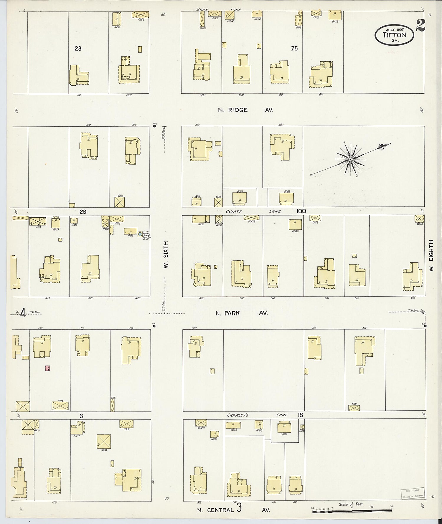 This old map of Tifton, Tift County, Georgia was created by Sanborn Map Company in 1907