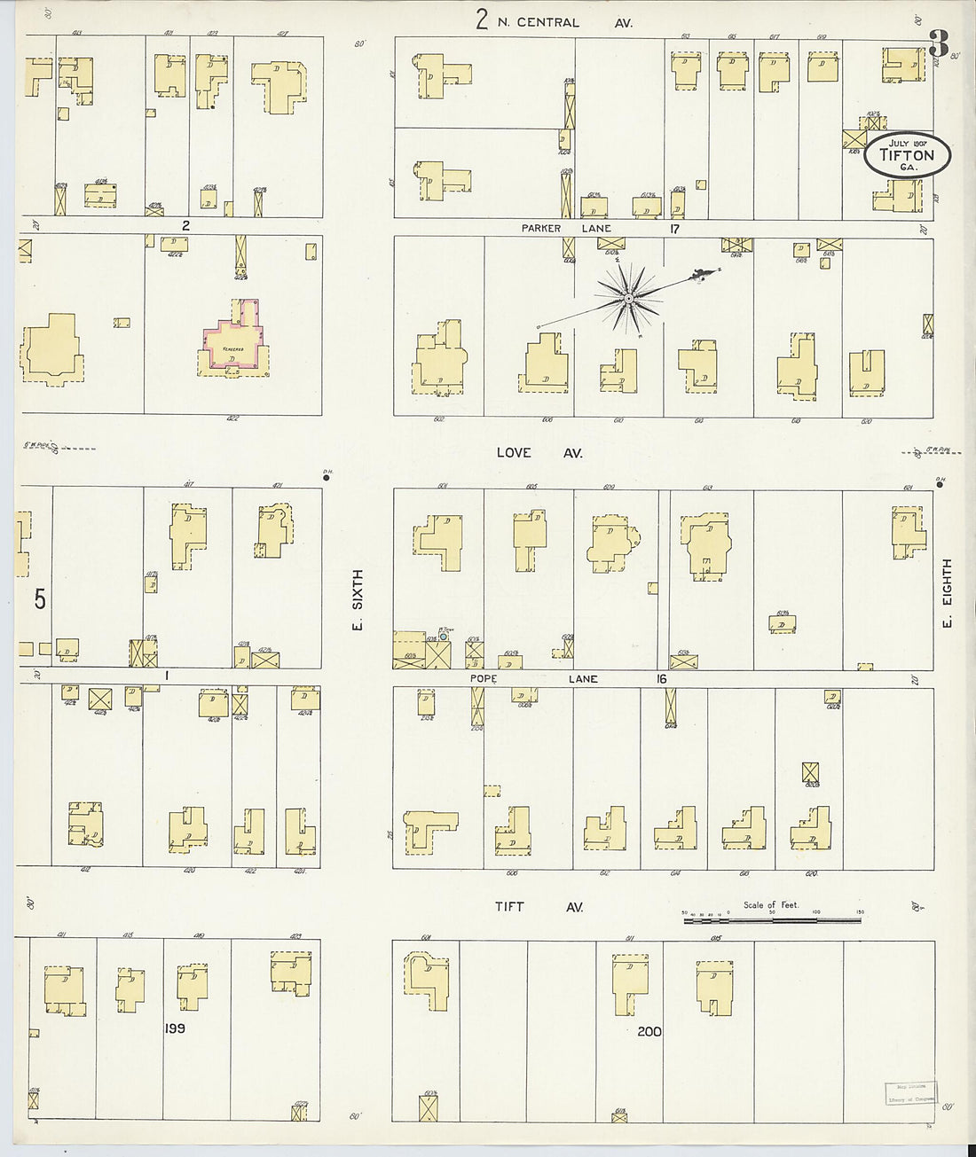 This old map of Tifton, Tift County, Georgia was created by Sanborn Map Company in 1907