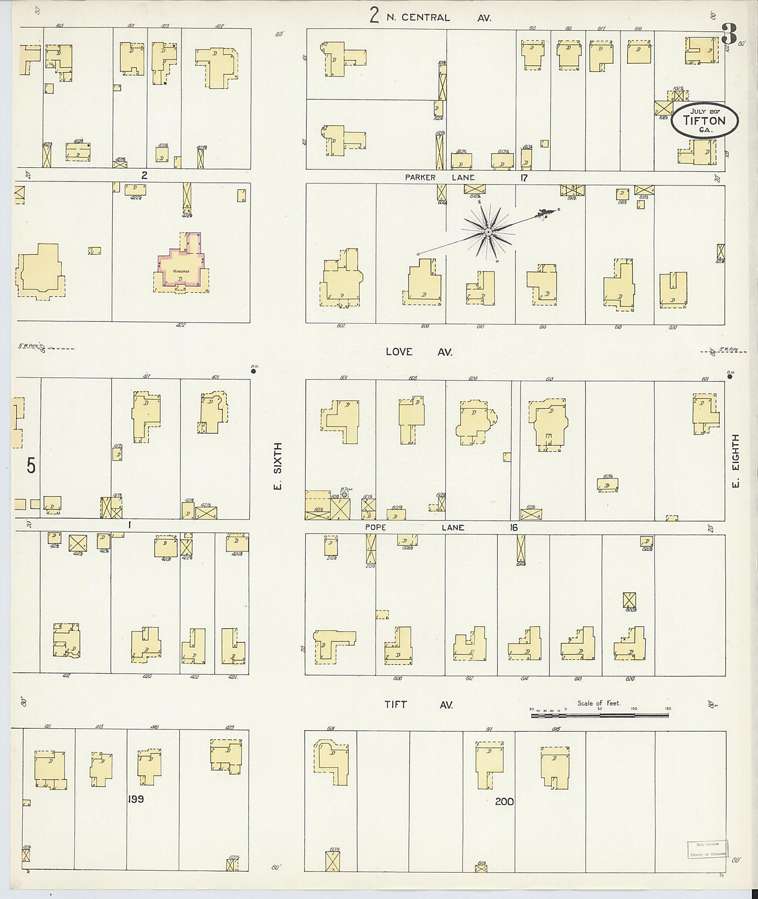 This old map of Tifton, Tift County, Georgia was created by Sanborn Map Company in 1907