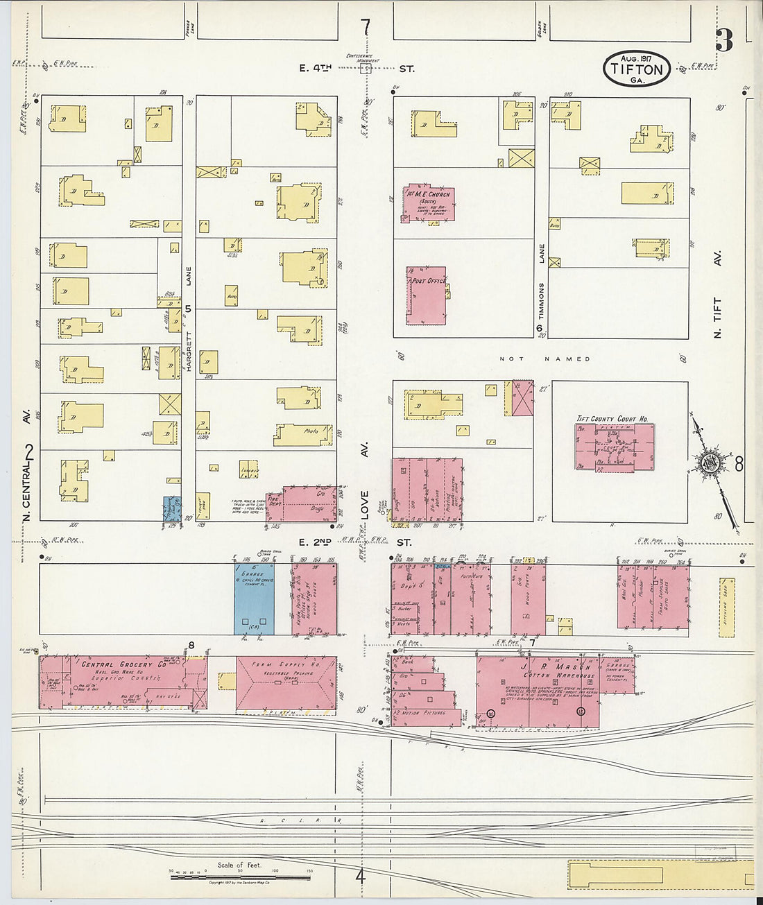 This old map of Tifton, Tift County, Georgia was created by Sanborn Map Company in 1917