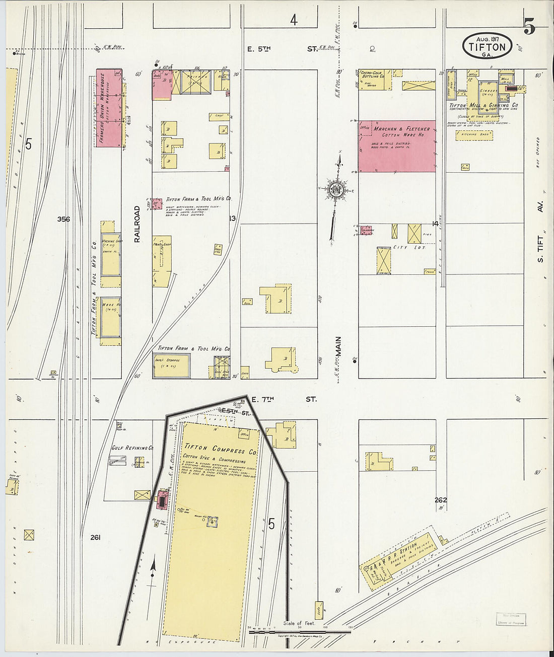 This old map of Tifton, Tift County, Georgia was created by Sanborn Map Company in 1917