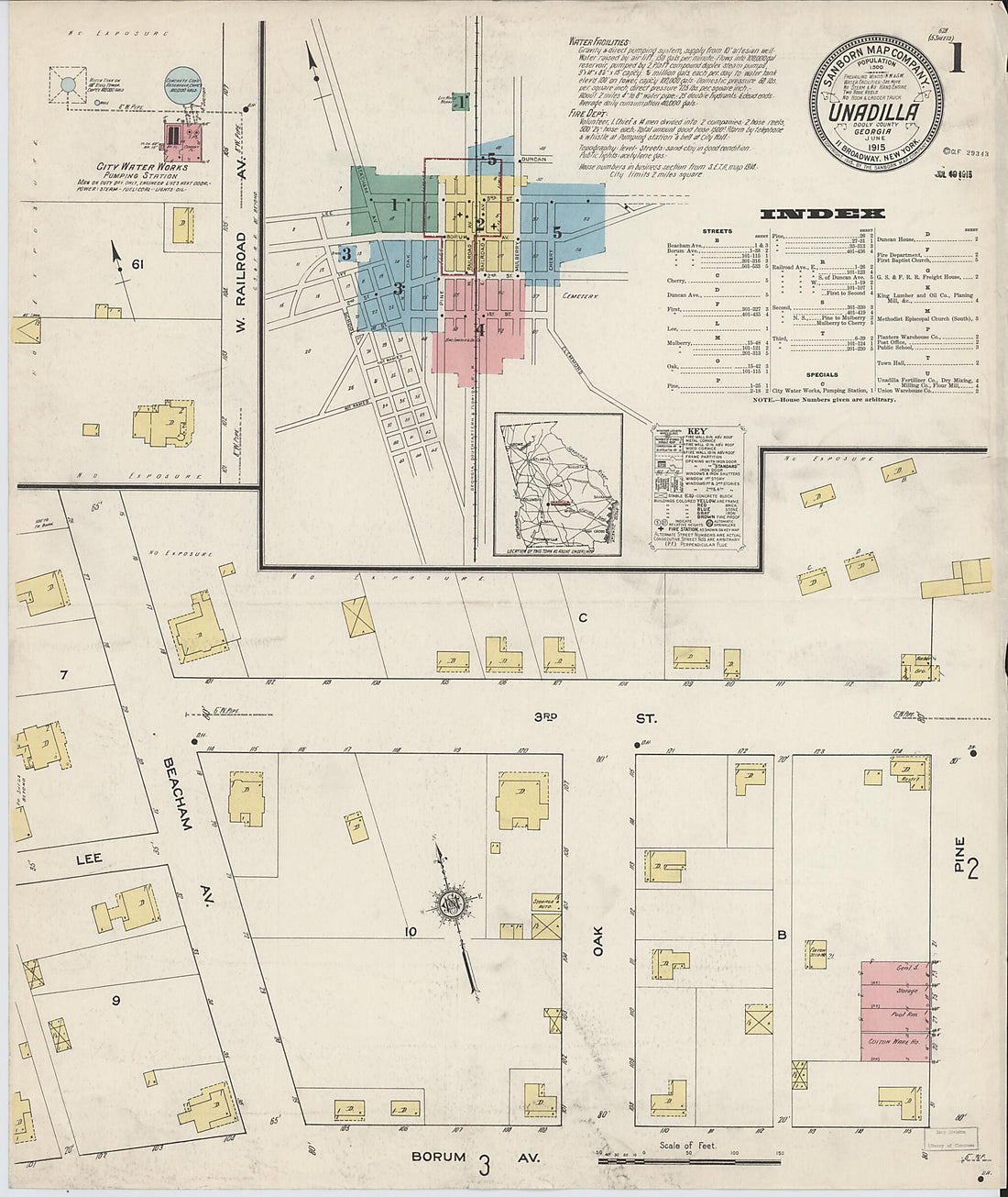 This old map of Unadilla, Dooly County, Georgia was created by Sanborn Map Company in 1915