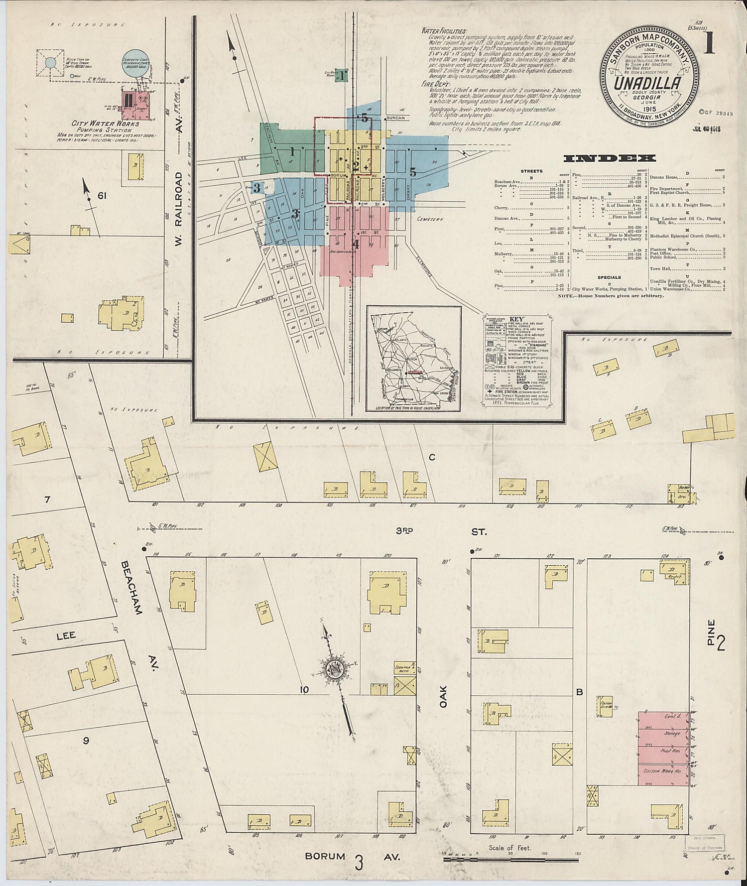 This old map of Unadilla, Dooly County, Georgia was created by Sanborn Map Company in 1915