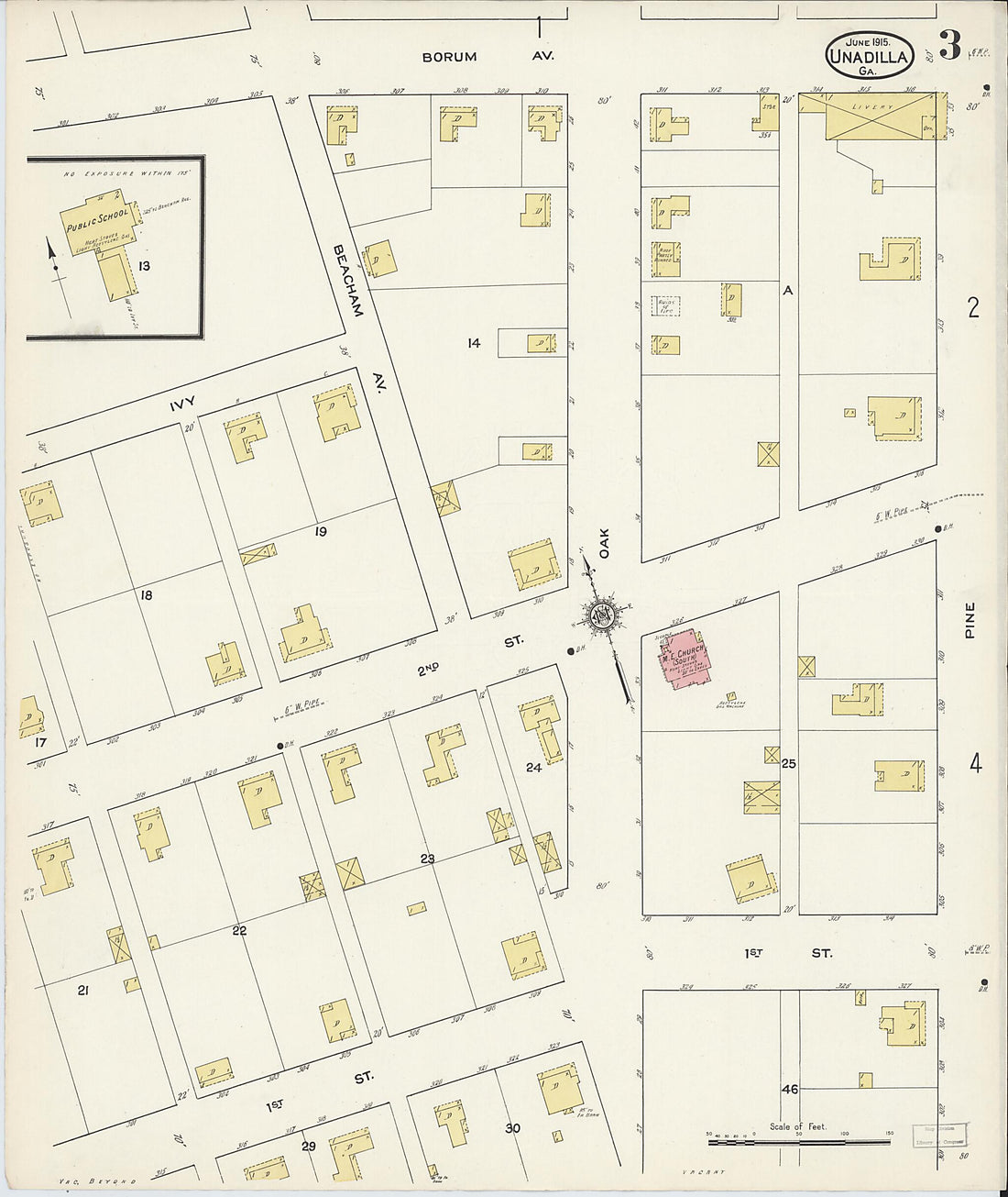 This old map of Unadilla, Dooly County, Georgia was created by Sanborn Map Company in 1915