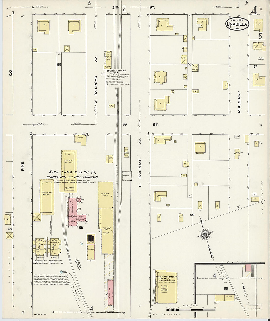 This old map of Unadilla, Dooly County, Georgia was created by Sanborn Map Company in 1915