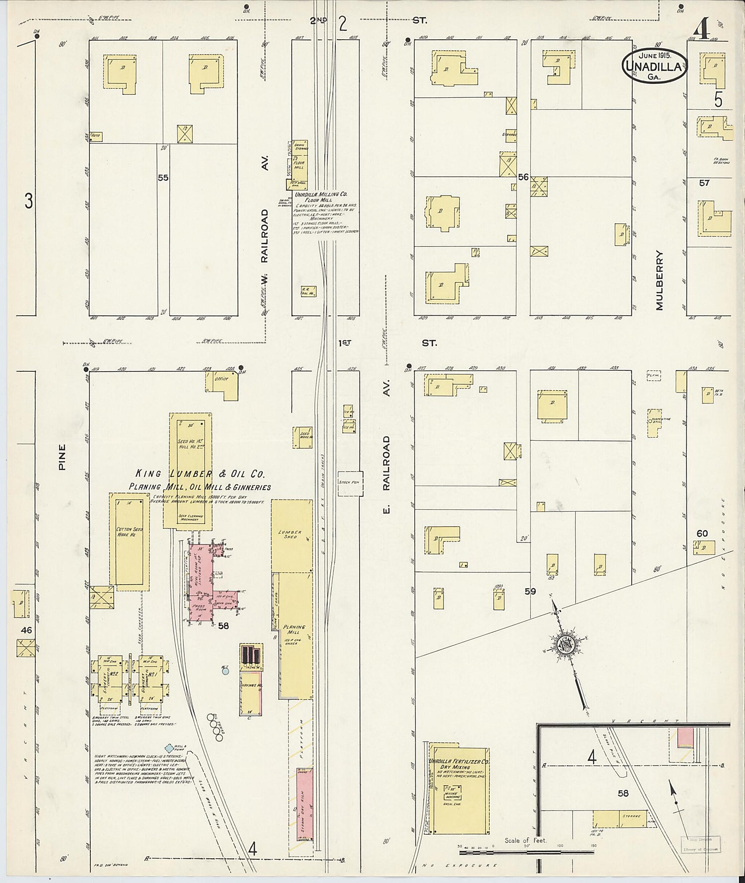 This old map of Unadilla, Dooly County, Georgia was created by Sanborn Map Company in 1915