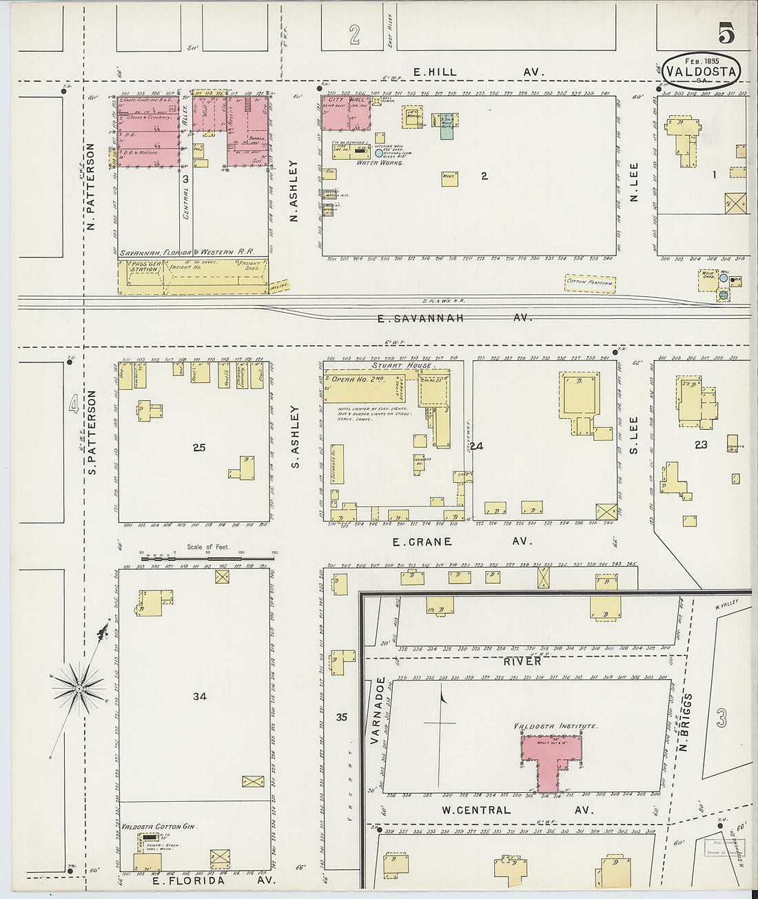 This old map of Valdosta, Lowndes County, Georgia was created by Sanborn Map Company in 1895