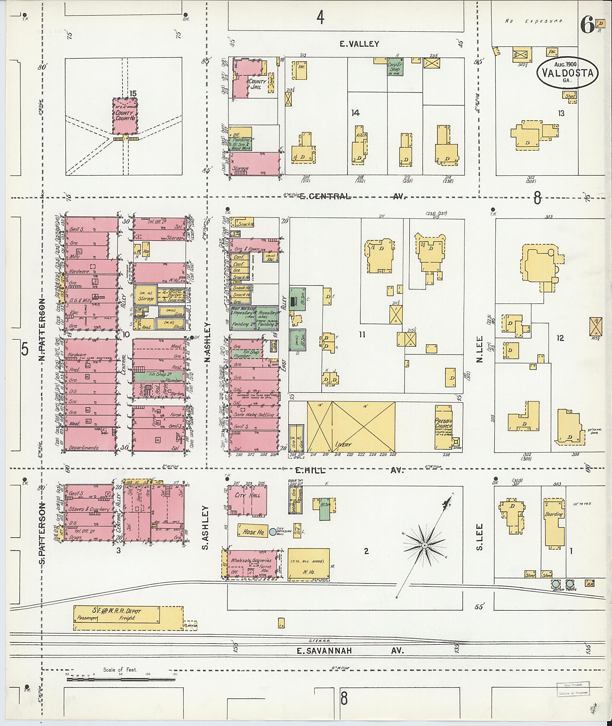 This old map of Valdosta, Lowndes County, Georgia was created by Sanborn Map Company in 1900