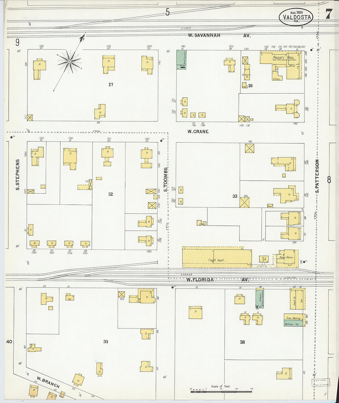 This old map of Valdosta, Lowndes County, Georgia was created by Sanborn Map Company in 1900