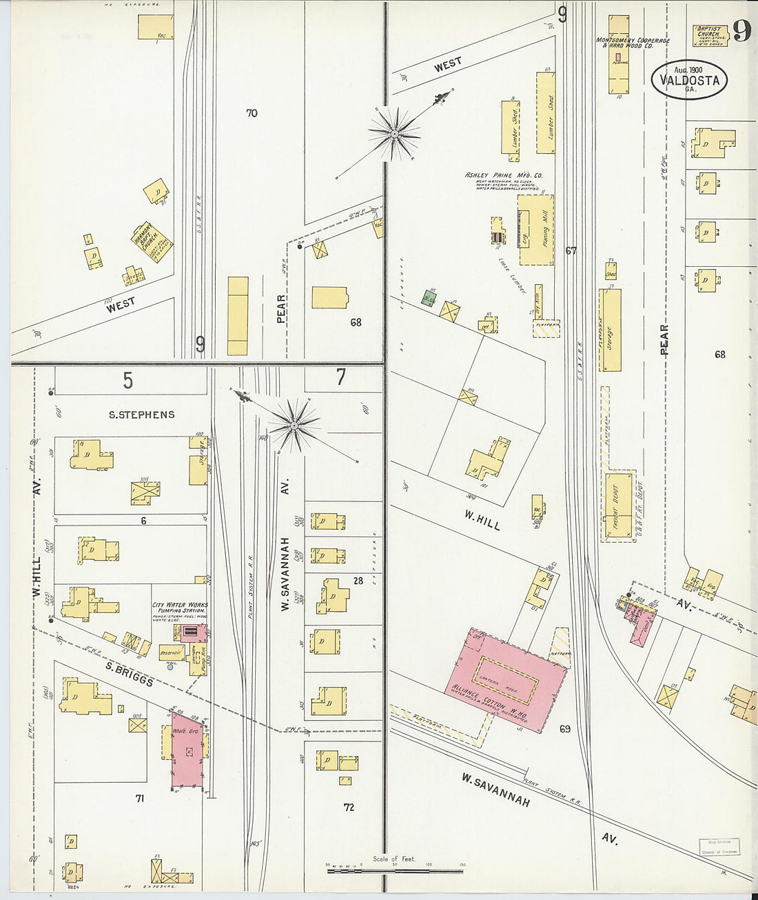 This old map of Valdosta, Lowndes County, Georgia was created by Sanborn Map Company in 1900