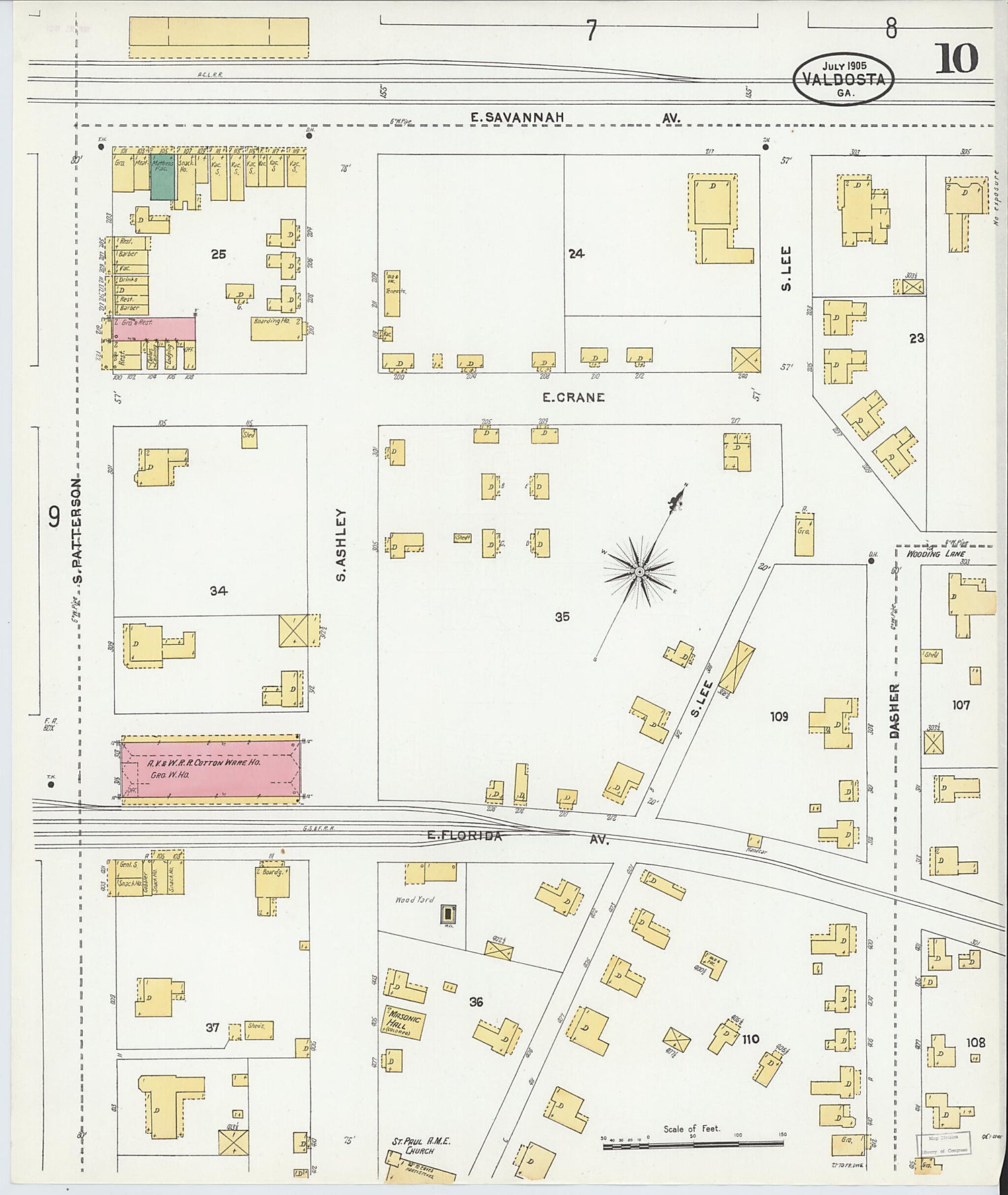 This old map of Valdosta, Lowndes County, Georgia was created by Sanborn Map Company in 1905