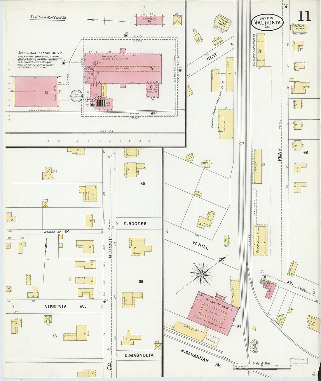 This old map of Valdosta, Lowndes County, Georgia was created by Sanborn Map Company in 1905