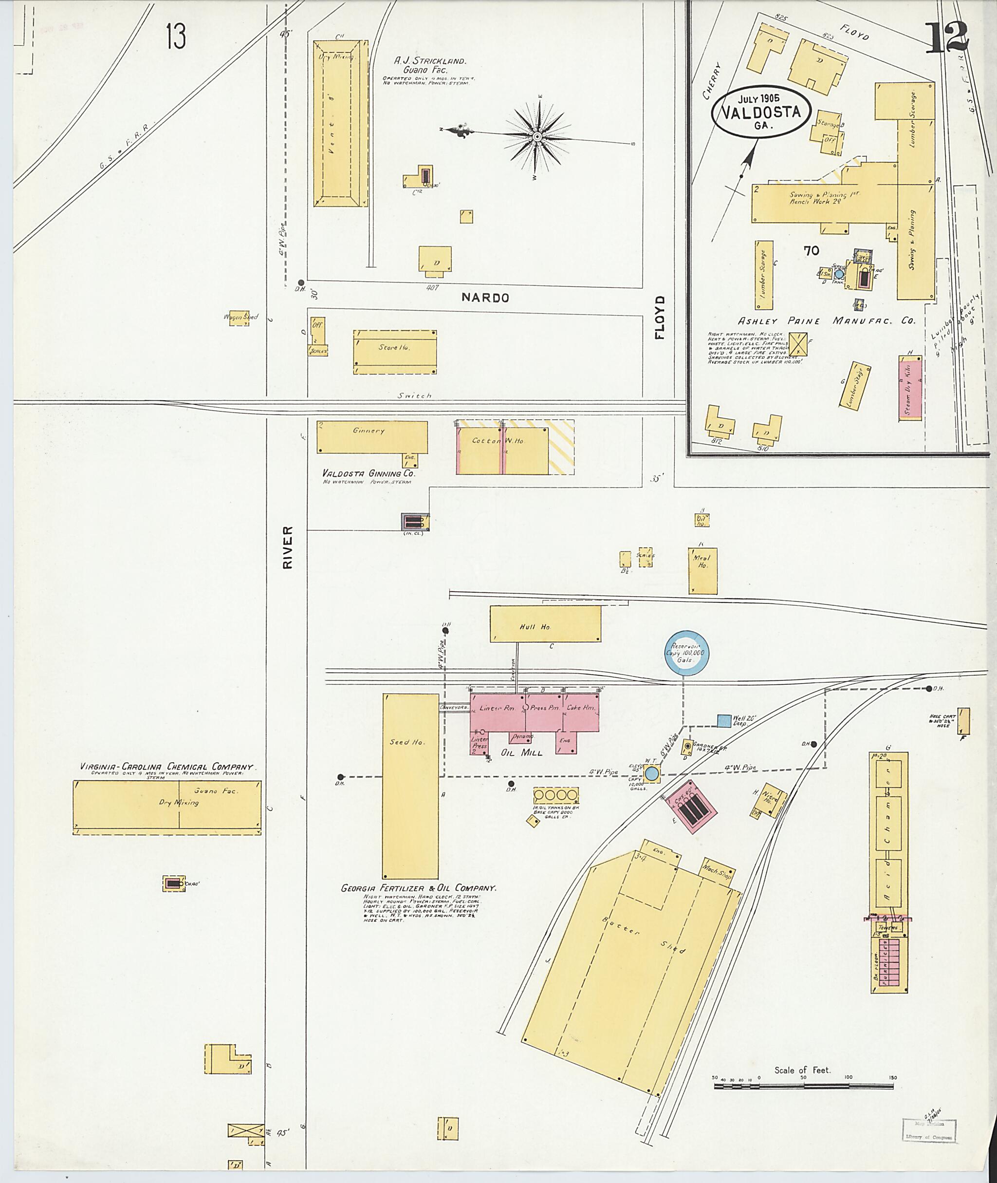 This old map of Valdosta, Lowndes County, Georgia was created by Sanborn Map Company in 1905